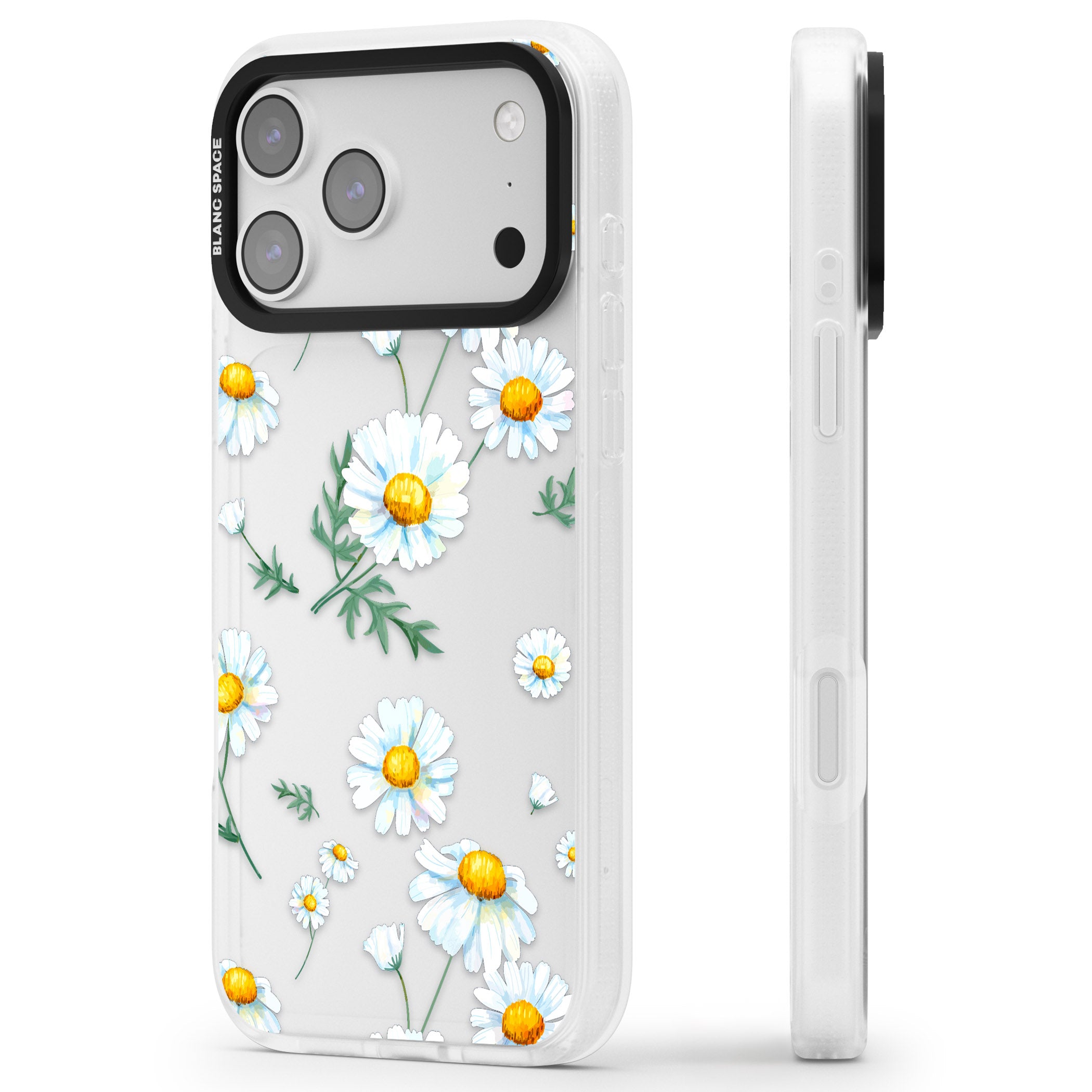 Vintage Painted Daisies iPhone 17 Pro Impact Air Clear Phone Case Side Profile