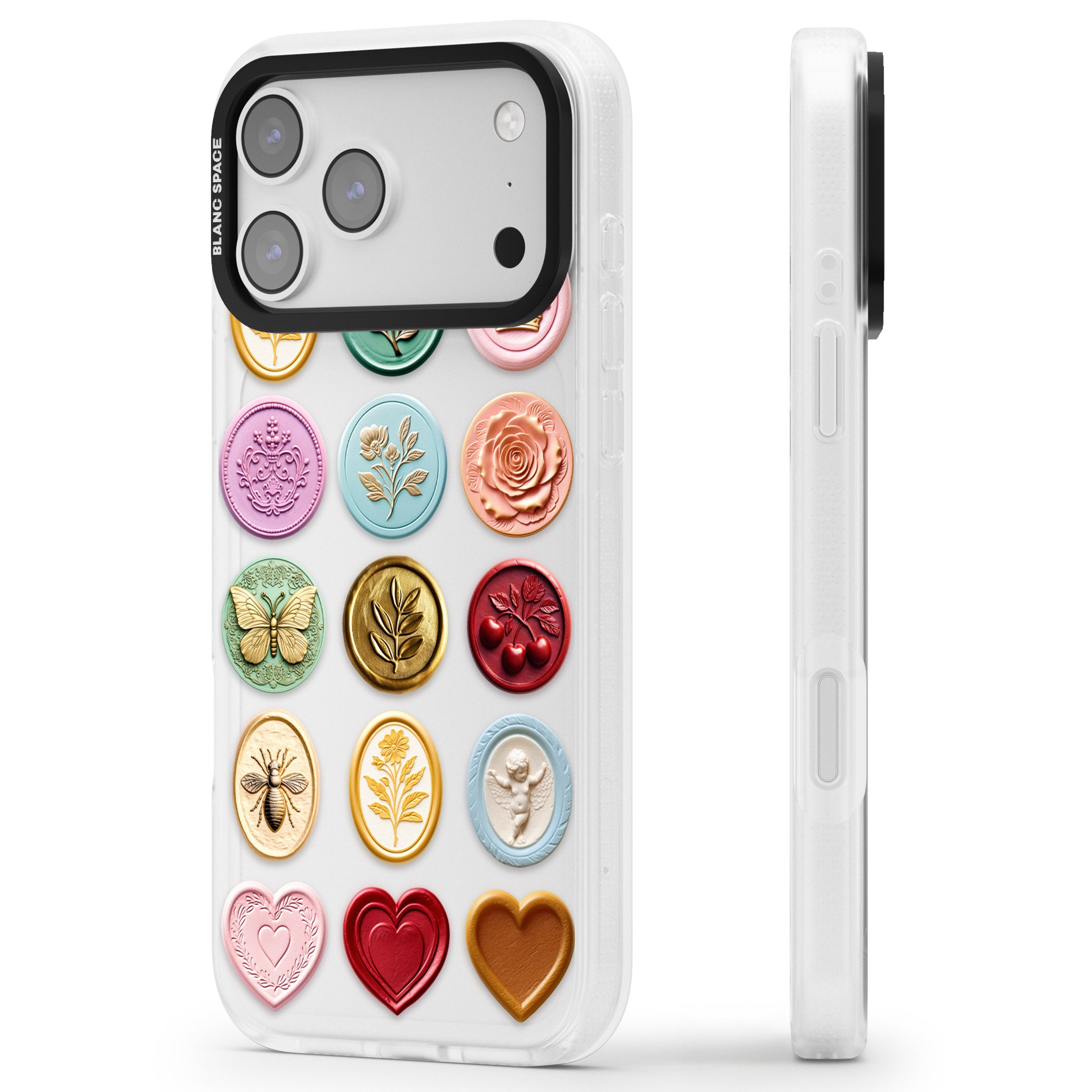 Vintage Wax Seal Pattern iPhone 17 Pro Impact Air Clear Phone Case Side Profile