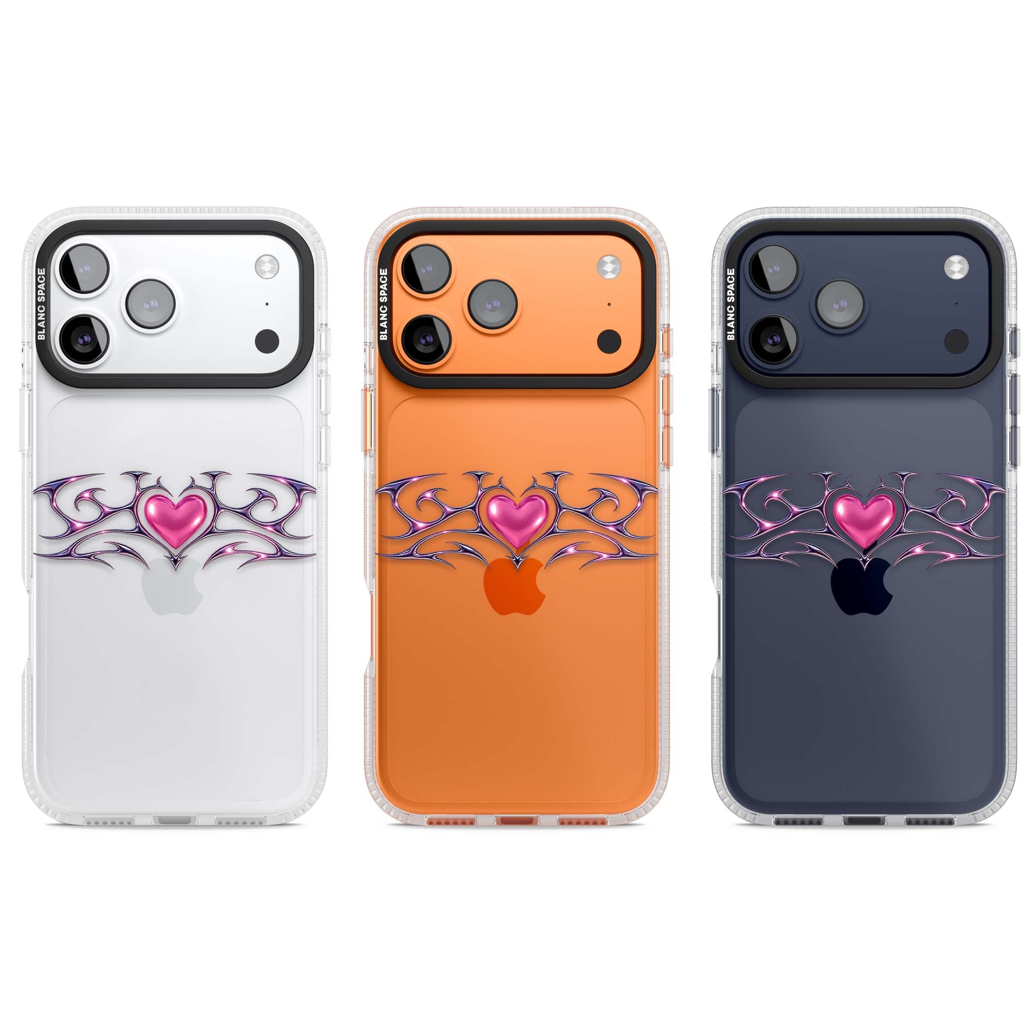 Pink Chrome Heart y2k iPhone case | Clear Case Impact Air case for iPhone 17 Pro, iPhone 17 Pro Max