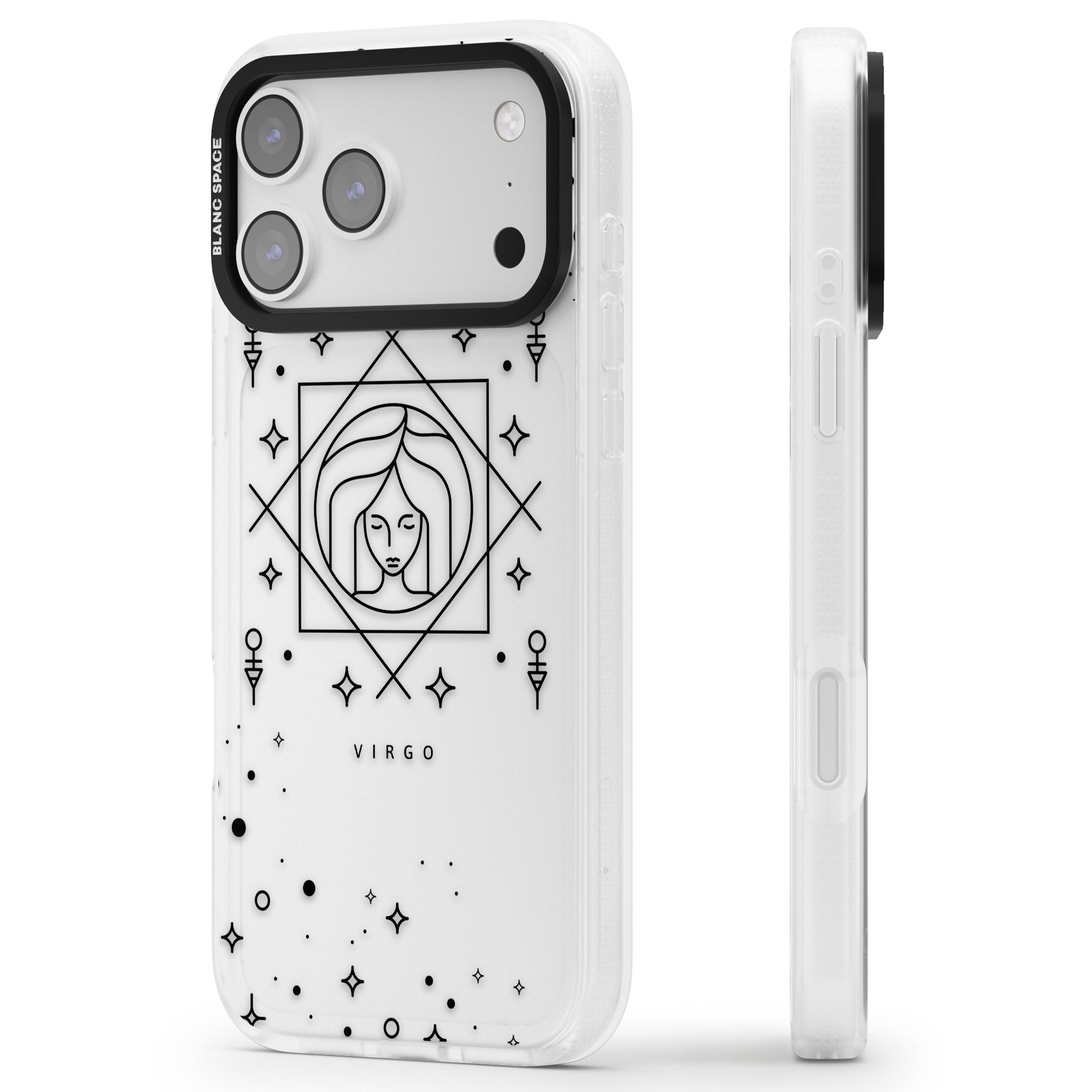 Virgo Emblem iPhone 17 Pro Impact Air Clear Phone Case Side Profile