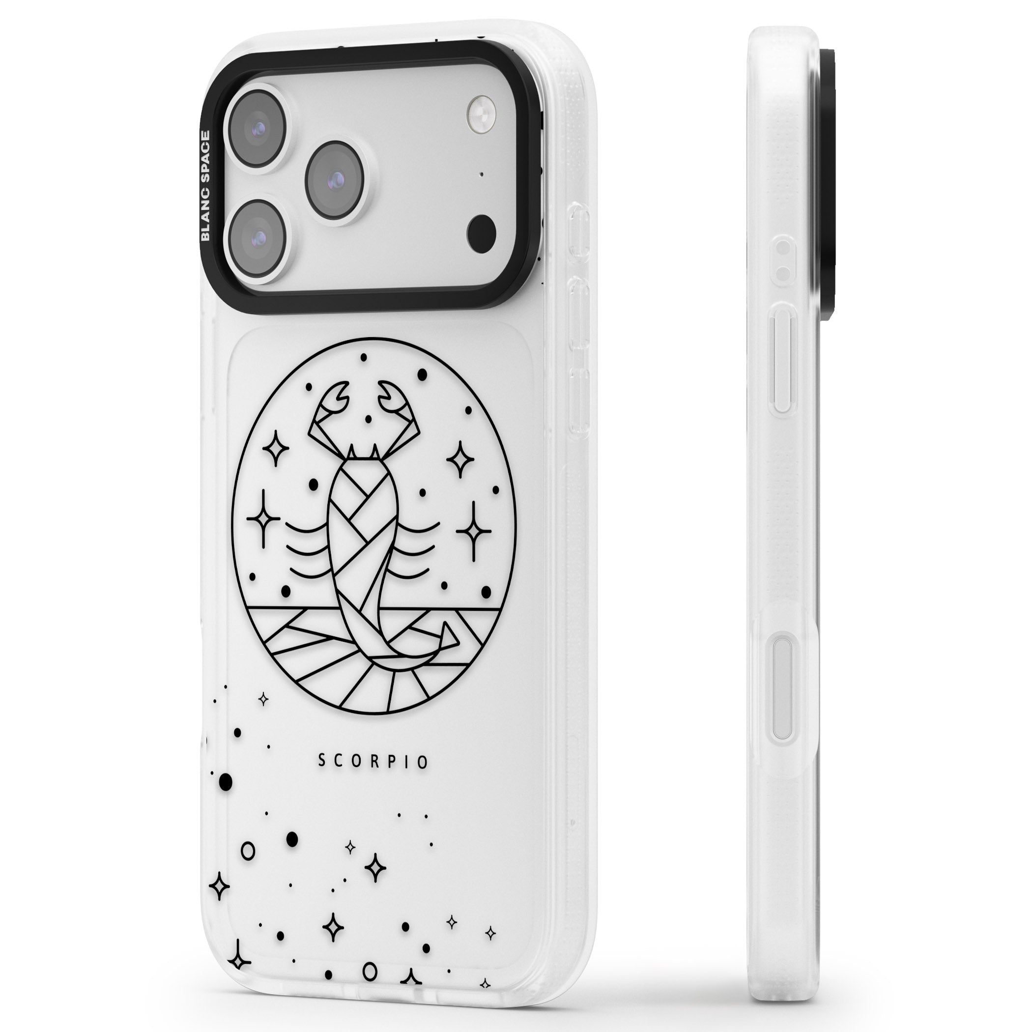 Scorpio Emblem Cosmic Design iPhone 17 Pro Impact Air Clear Phone Case Side Profile