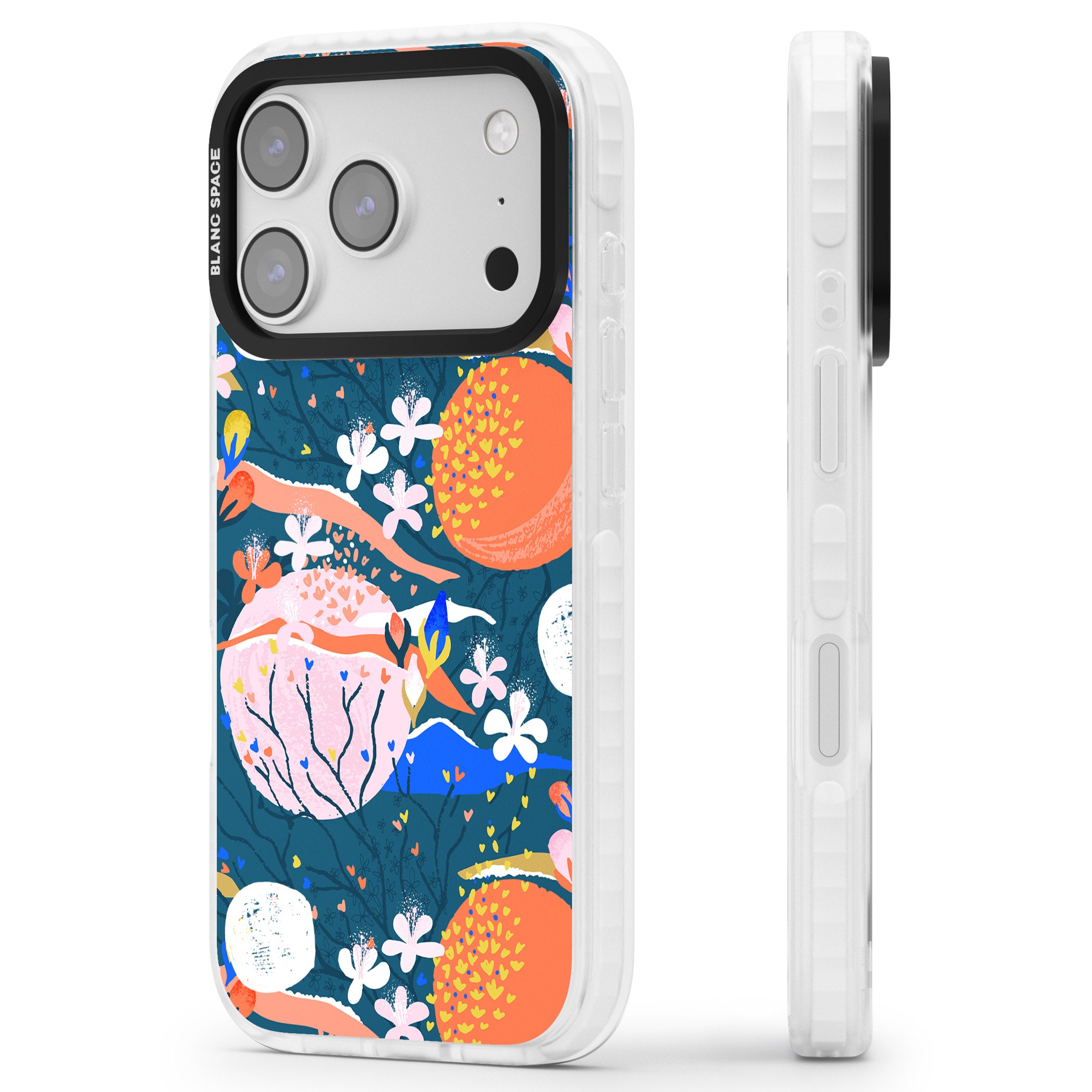 Vibrant Coral Pattern iPhone 17 Pro Impact Clear Phone Case Side Profile