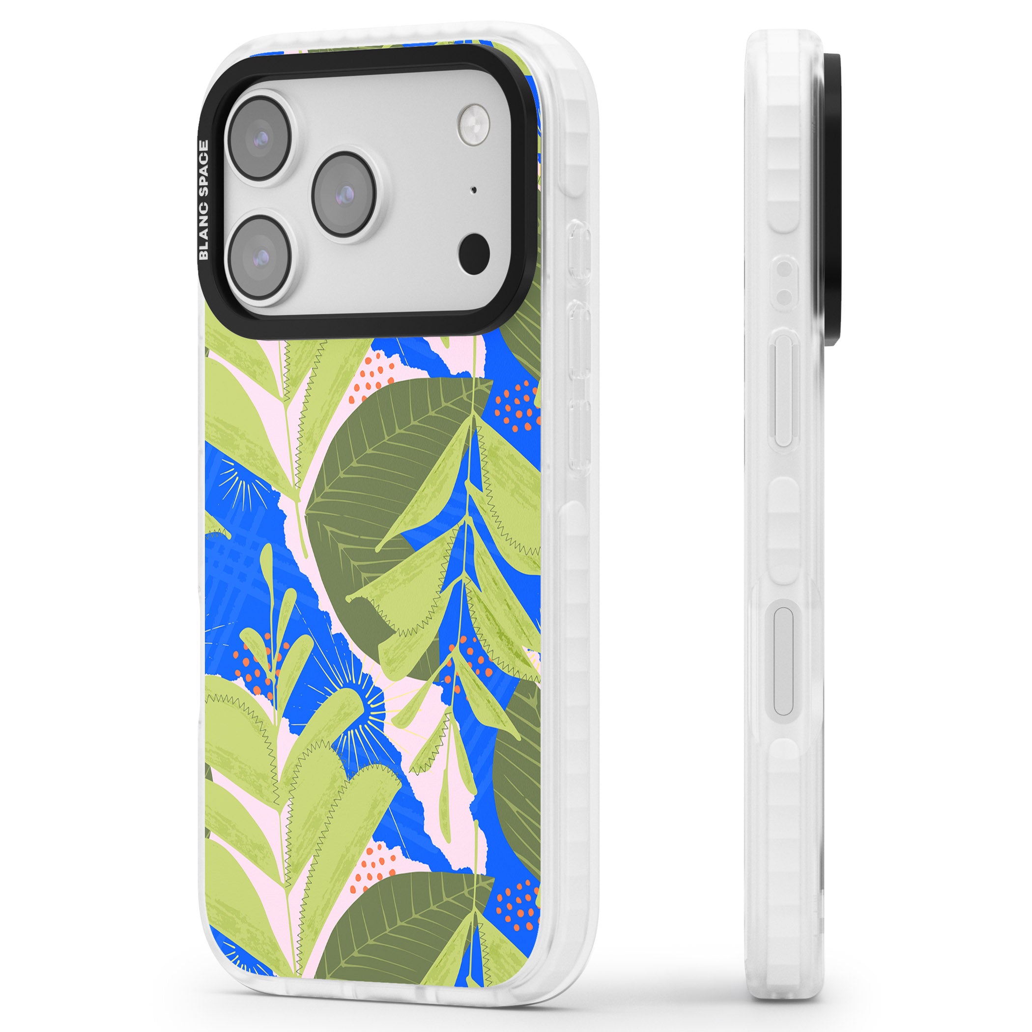 Fern Leaves Abstract Pattern iPhone 17 Pro Impact Clear Phone Case Side Profile