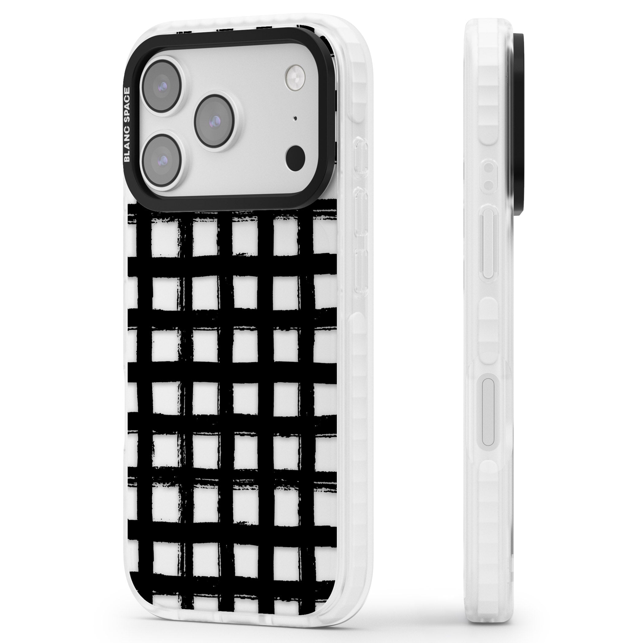 Messy Black Grid Clear iPhone 17 Pro Impact Clear Phone Case Side Profile