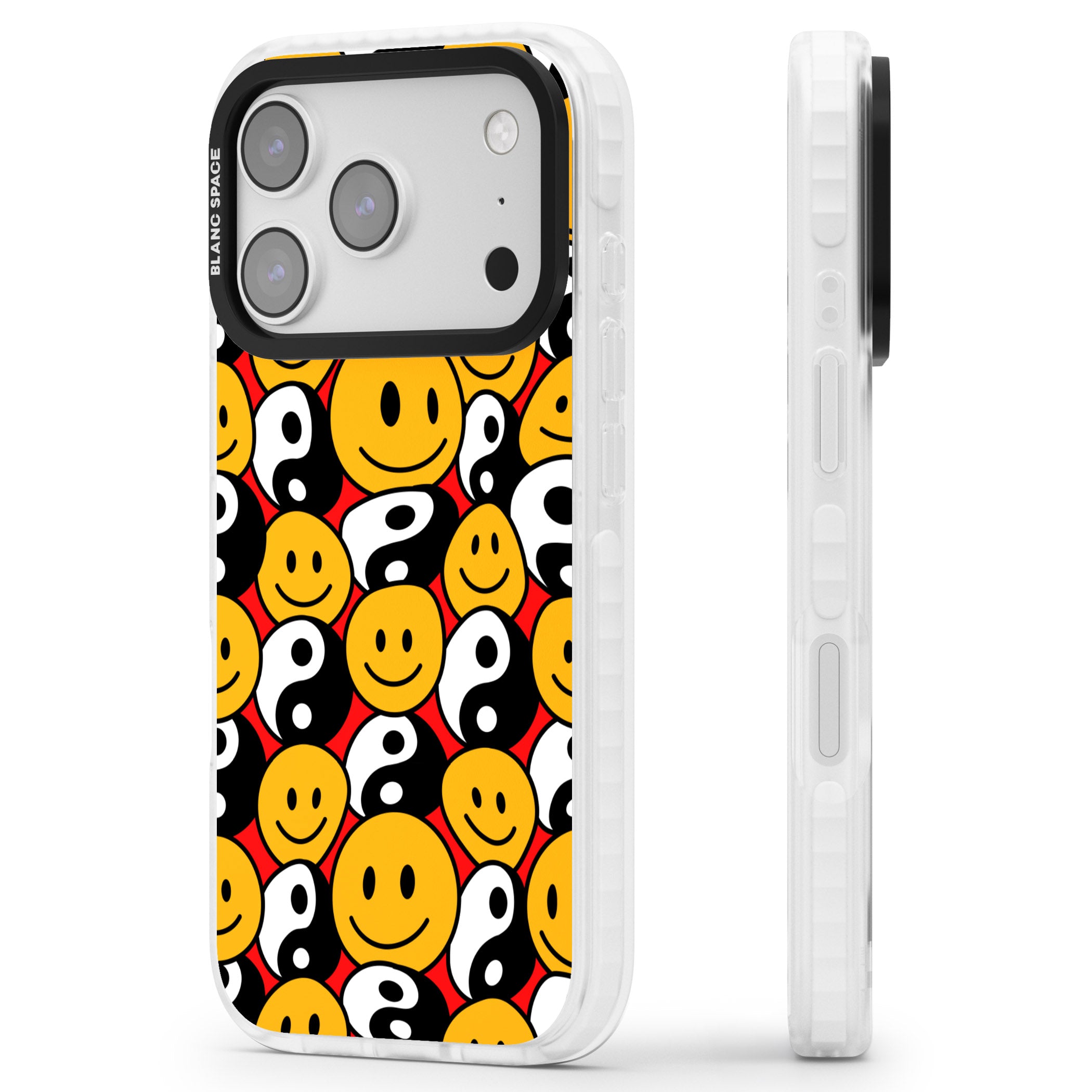 Yin Yang & Faces iPhone 17 Pro Impact Clear Phone Case Side Profile