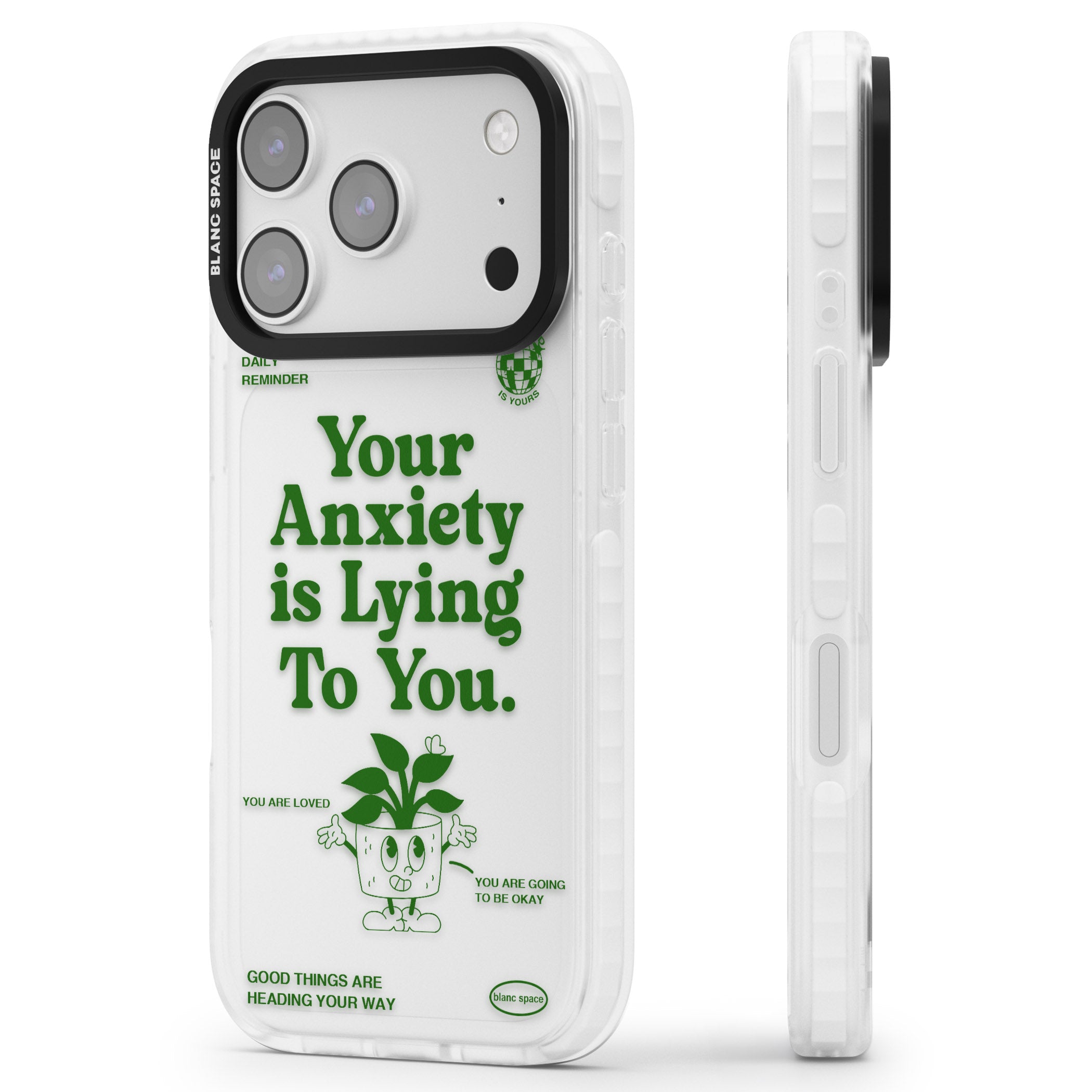 Your Anxiety Is Lying To You iPhone 17 Pro Impact Clear Phone Case Side Profile