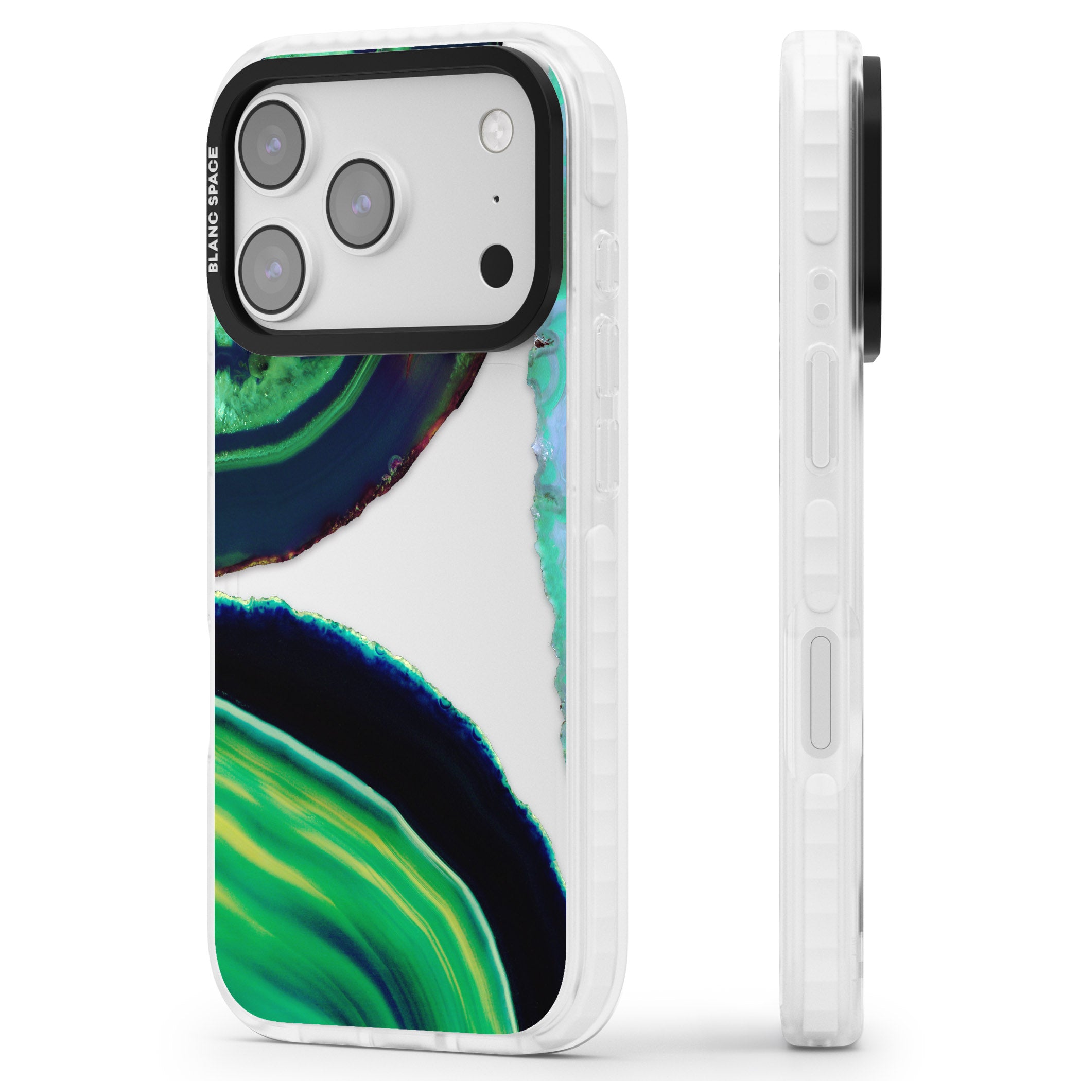 Green Geode Glow iPhone 17 Pro Impact Clear Phone Case Side Profile