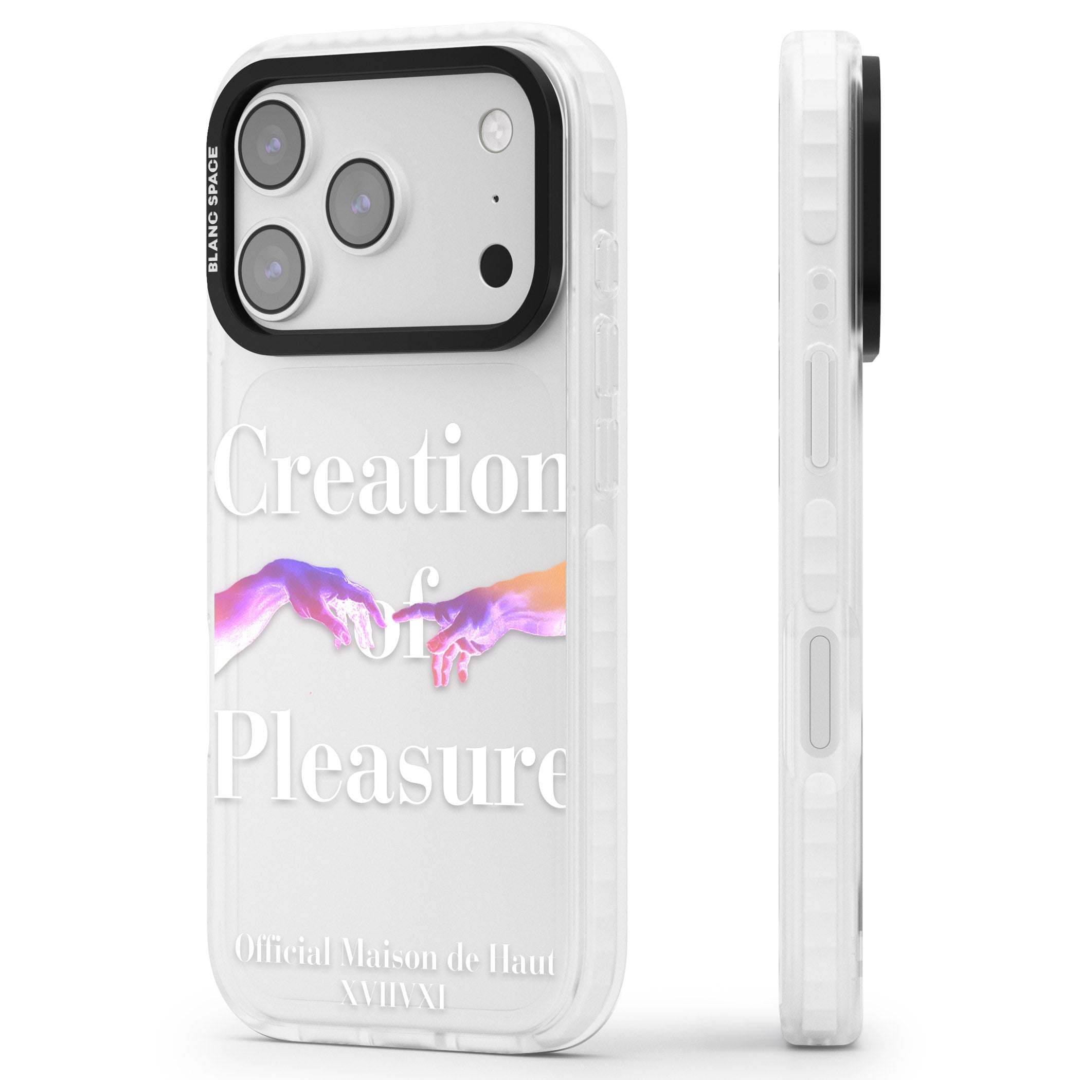 Creation Of Pleasure iPhone 17 Pro Impact Clear Phone Case Side Profile