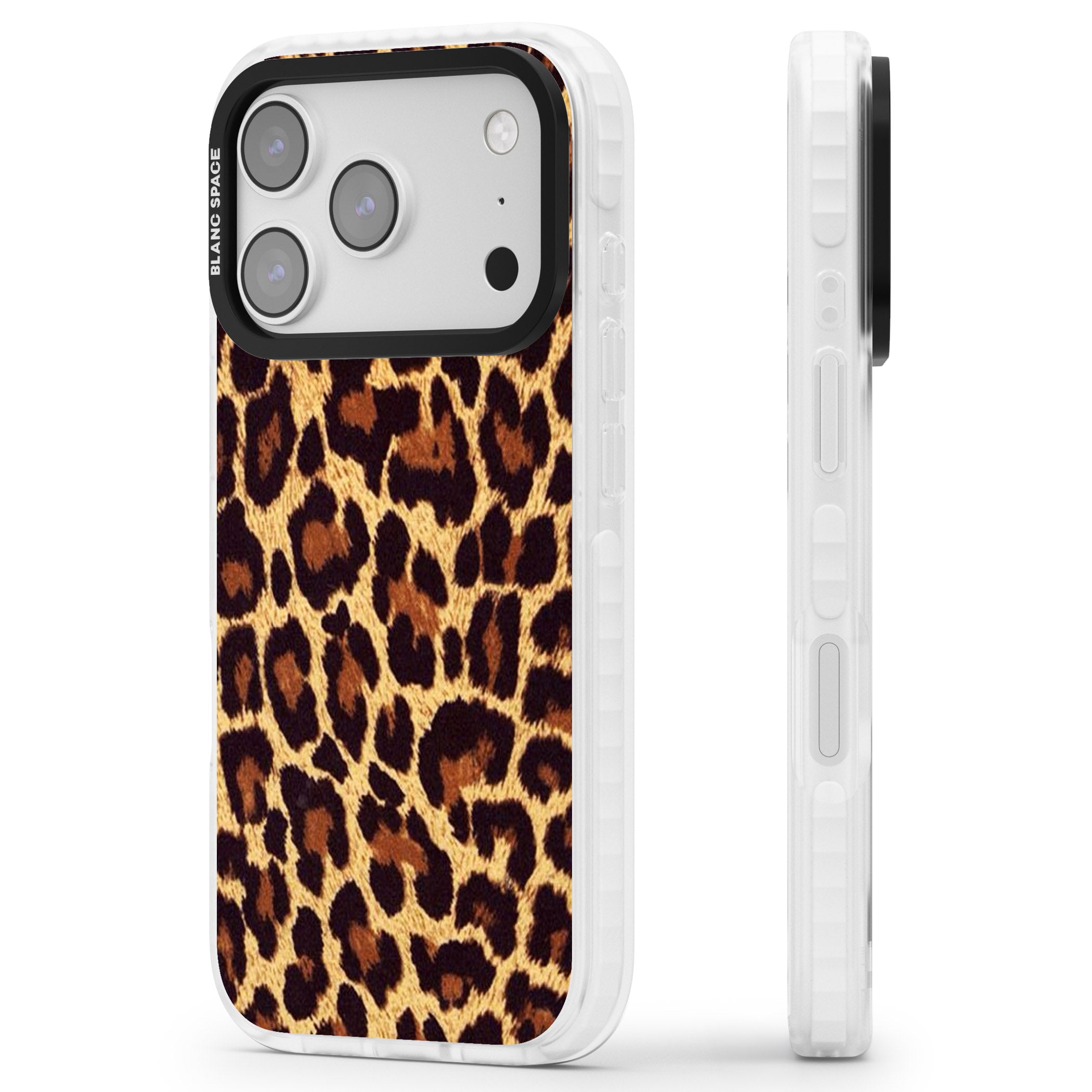 Gold Leopard Print iPhone 17 Pro Impact Clear Phone Case Side Profile
