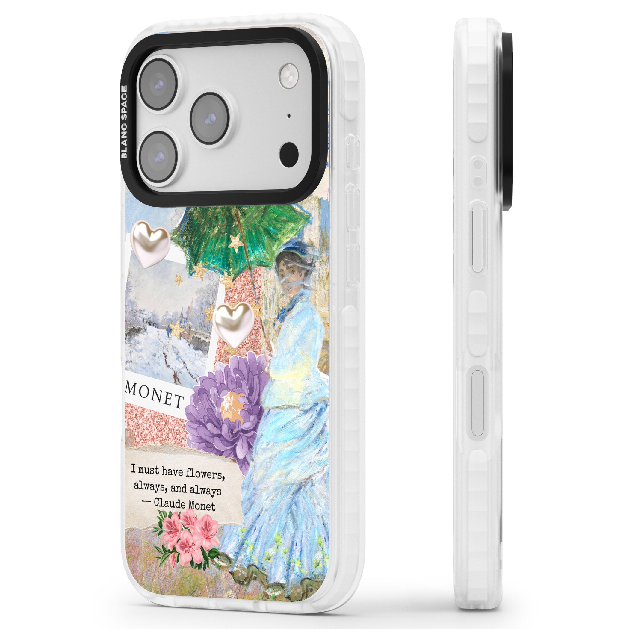Monet 'Must Have Flowers' Collage iPhone 17 Pro Impact Clear Phone Case Side Profile