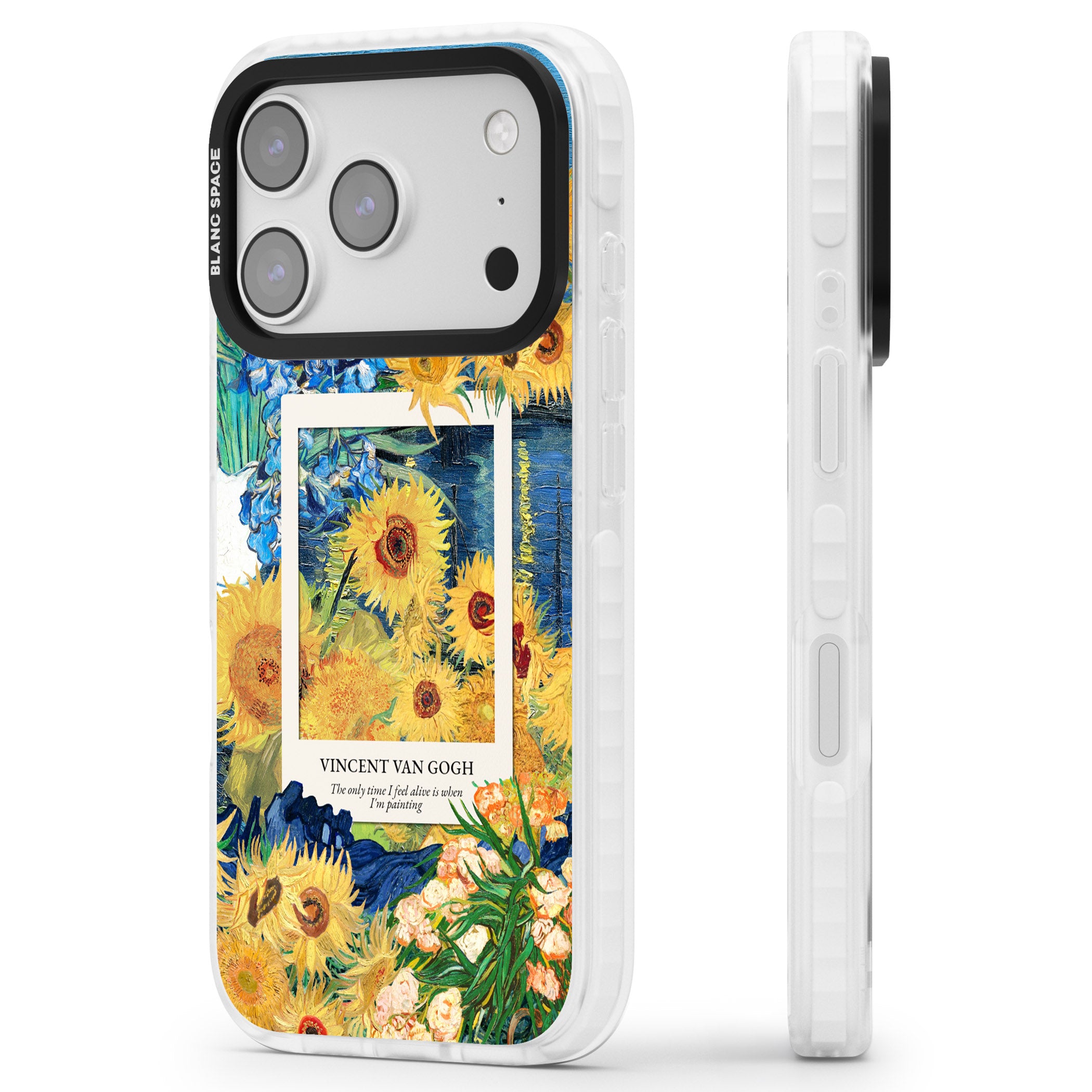 Van Gogh Sunflowers iPhone 17 Pro Impact Clear Phone Case Side Profile