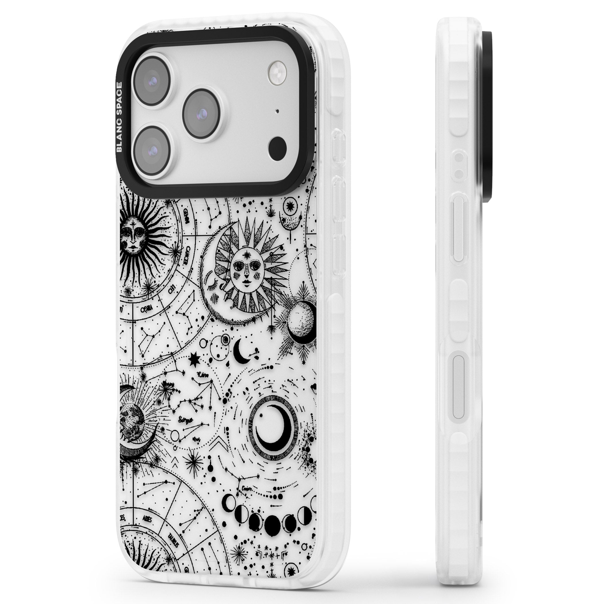 Celestial Zodiac iPhone 17 Pro Impact Clear Phone Case Side Profile