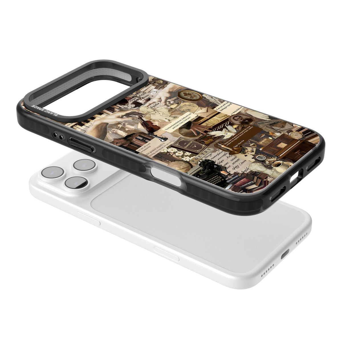 Antique Collage iPhone 17 Pro Max Impact Black Phone Case angled