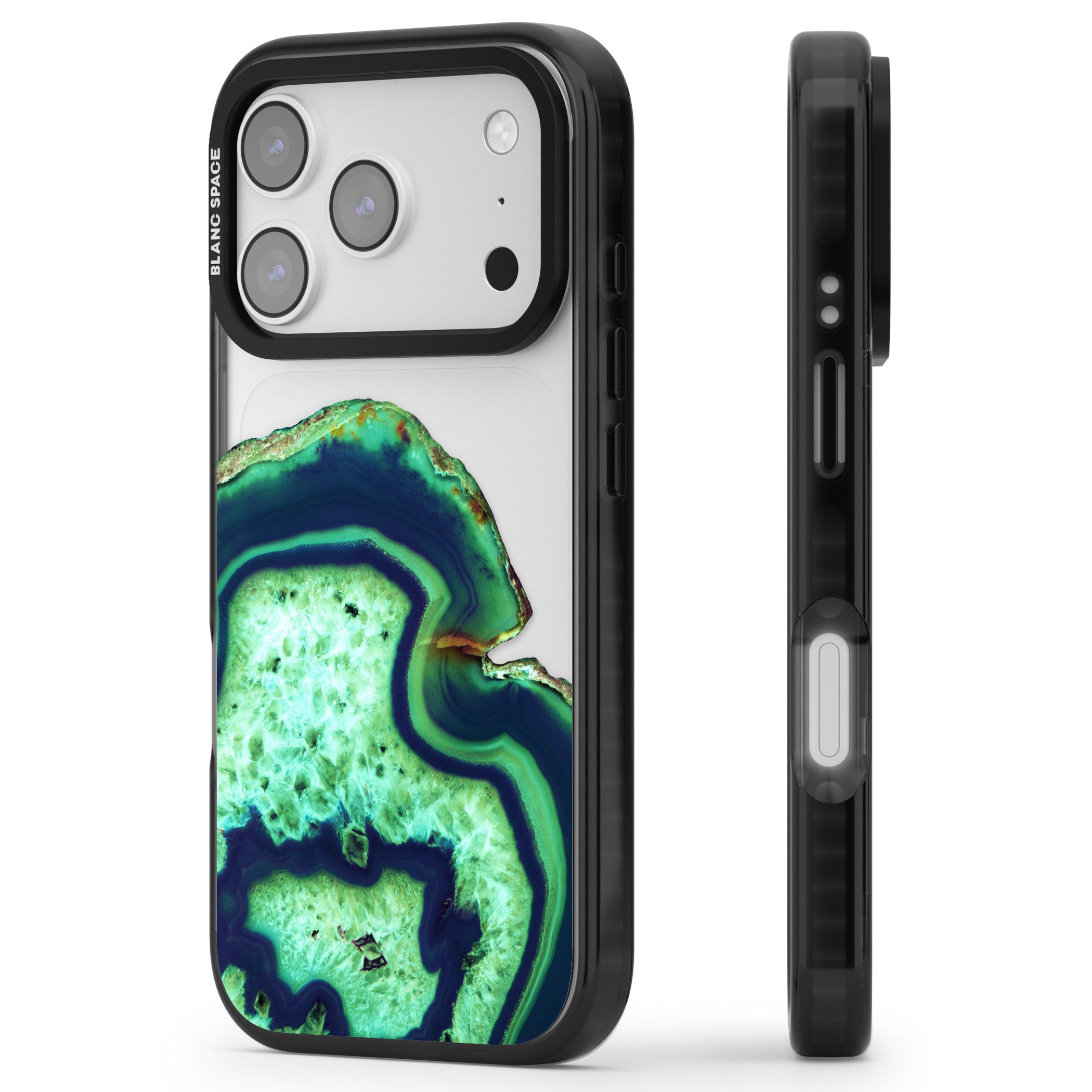 Emerald Agate Slice iPhone 17 Pro Impact Black Phone Case Side Profile