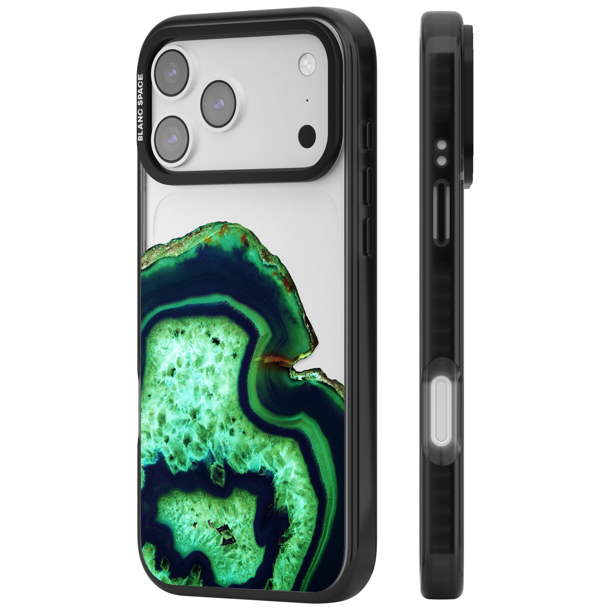 Emerald Agate Slice iPhone 17 Pro Max Impact Black Phone Case side