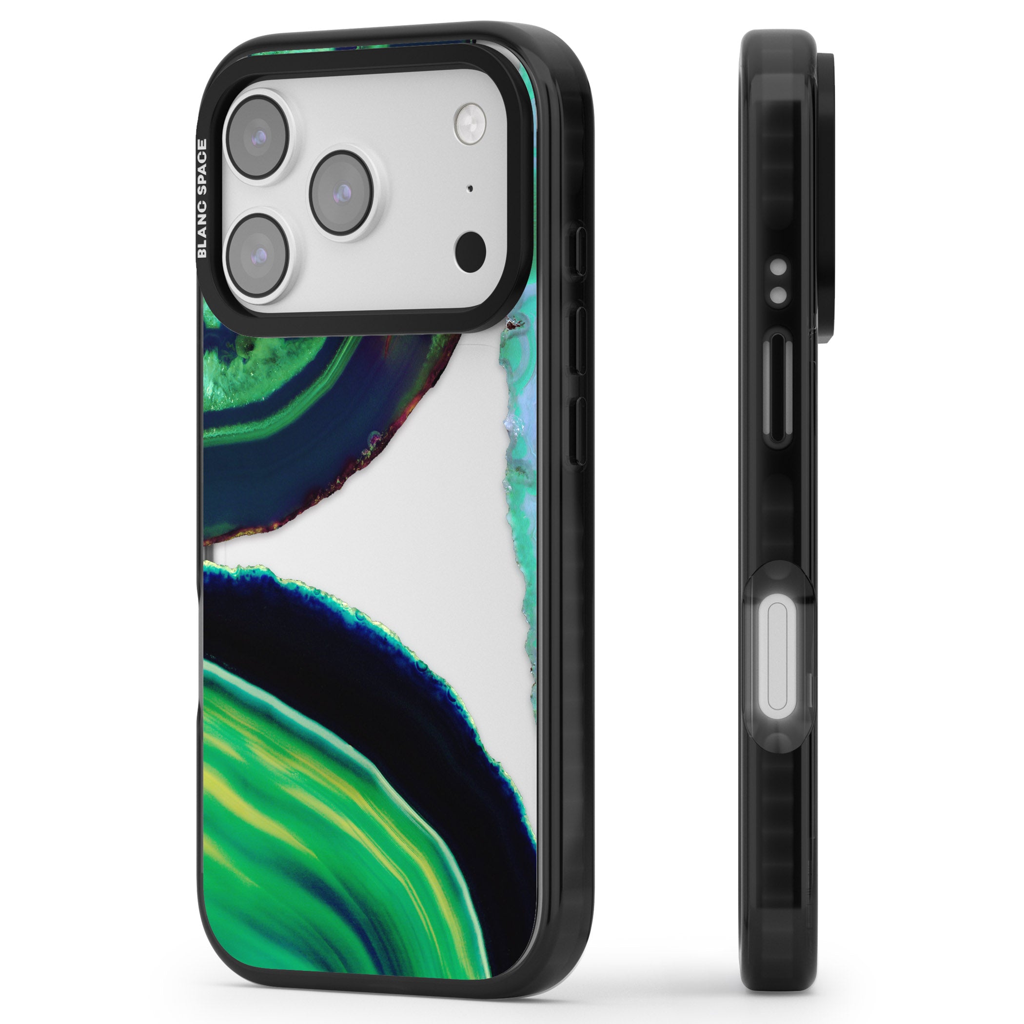 Green Geode Glow iPhone 17 Pro Impact Black Phone Case Side Profile