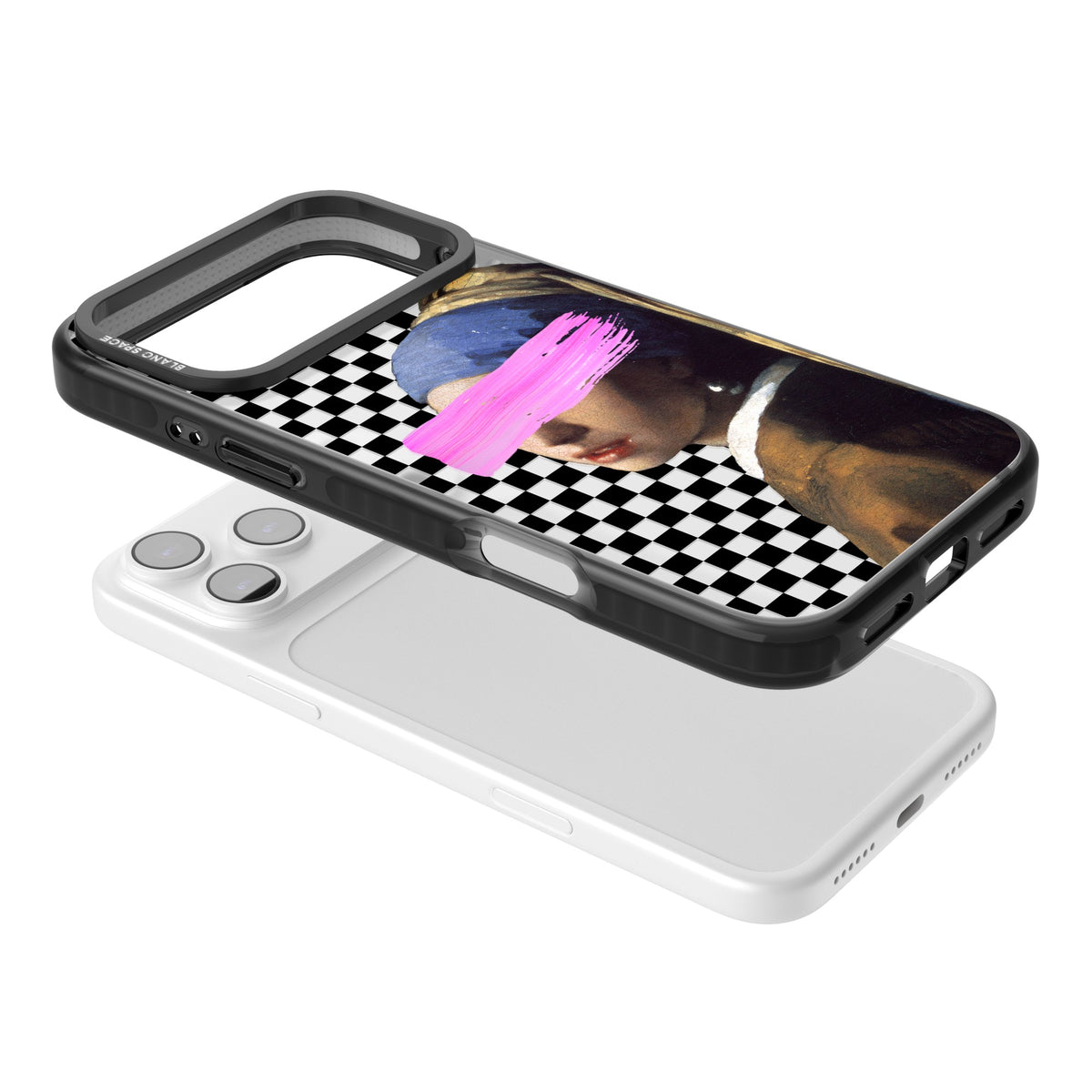 Abstract Pearl Girl iPhone 17 Pro Max Impact Black Phone Case angled