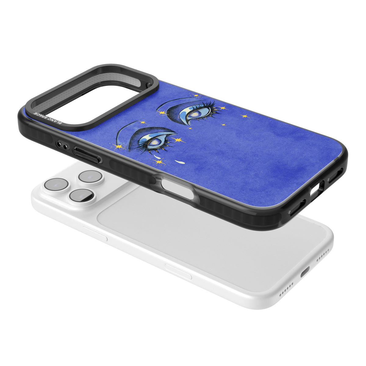 Blue Mystic Eyes iPhone 17 Pro Max Impact Black Phone Case angled