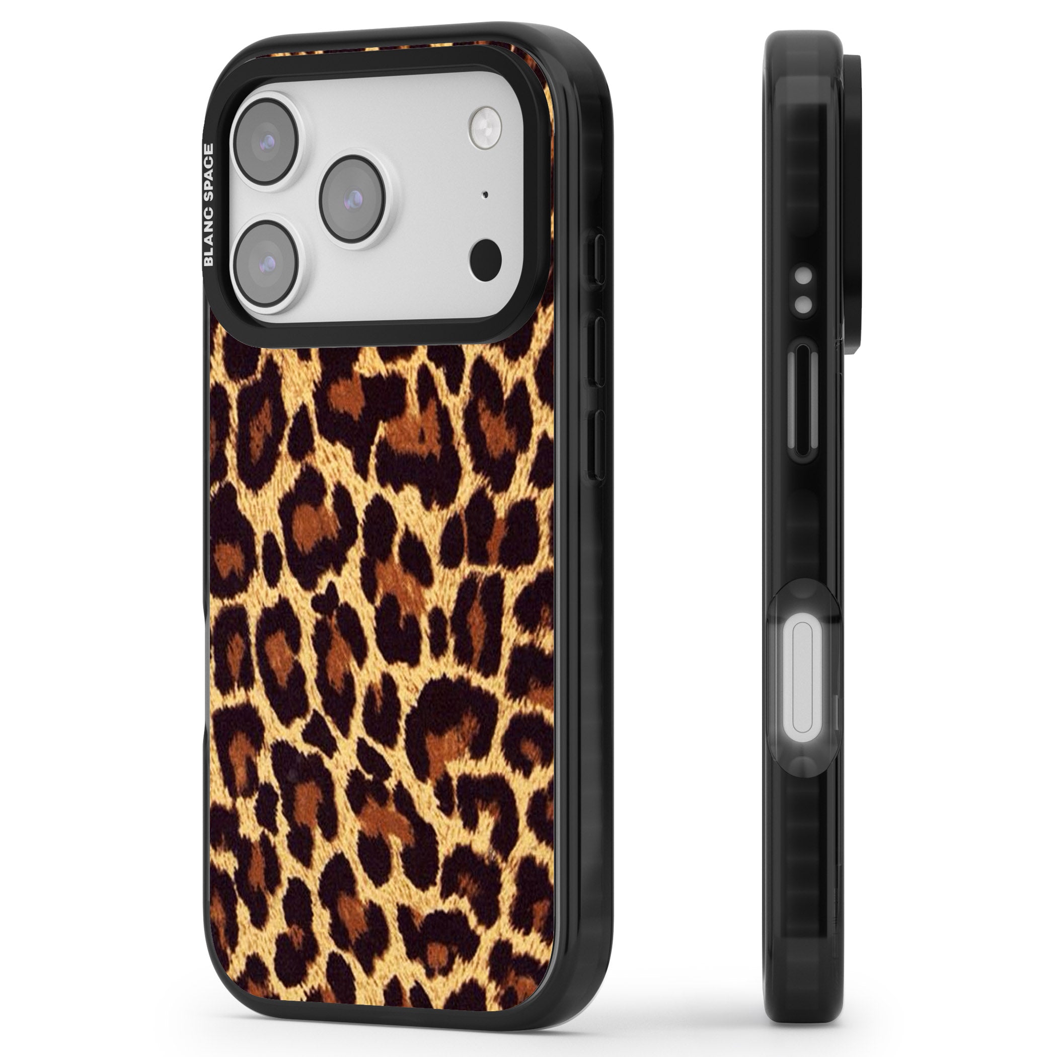Gold Leopard Print iPhone 17 Pro Impact Black Phone Case Side Profile