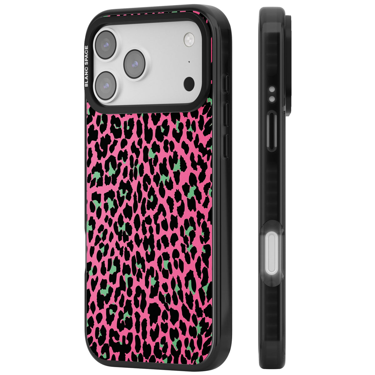 Pink & Green Leopard iPhone 17 Pro Max Impact Black Phone Case side