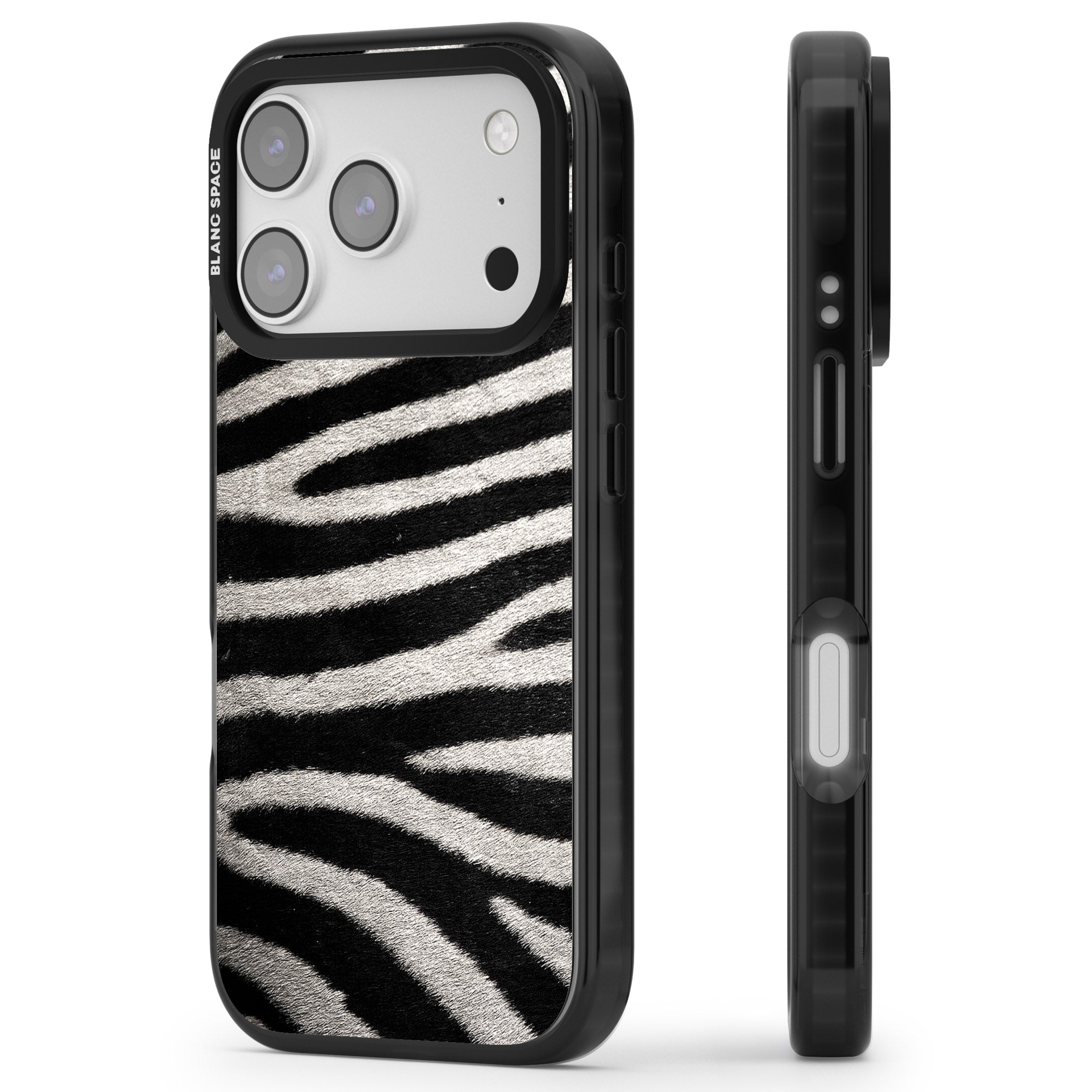 Zebra Print iPhone 17 Pro Max Impact Black Phone Case Side Profile