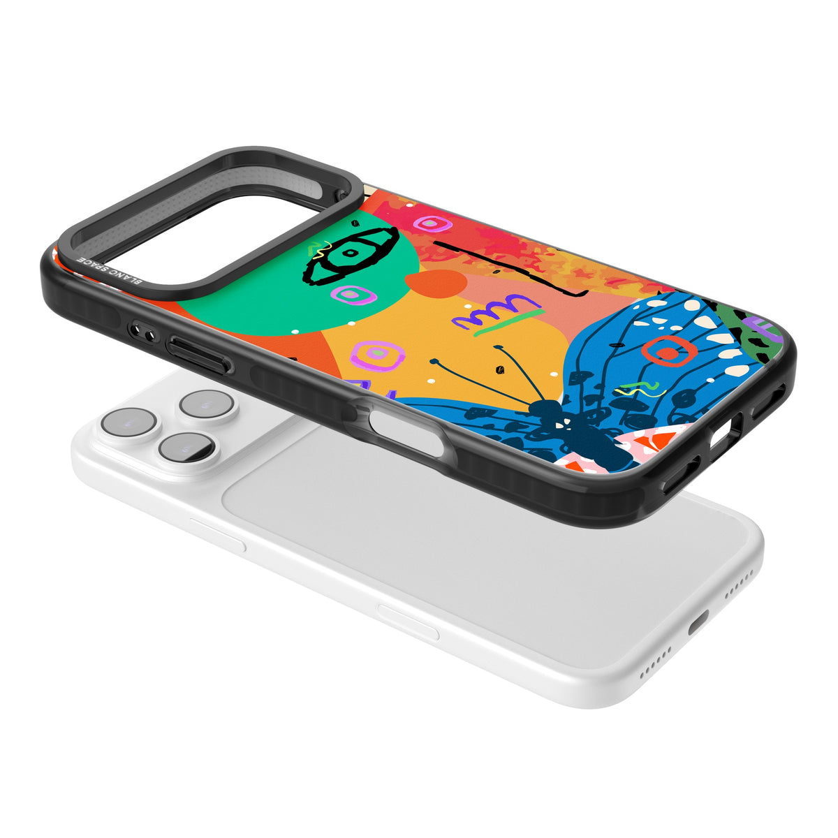 Abstract Butterfly iPhone 17 Pro Max Impact Black Phone Case angled