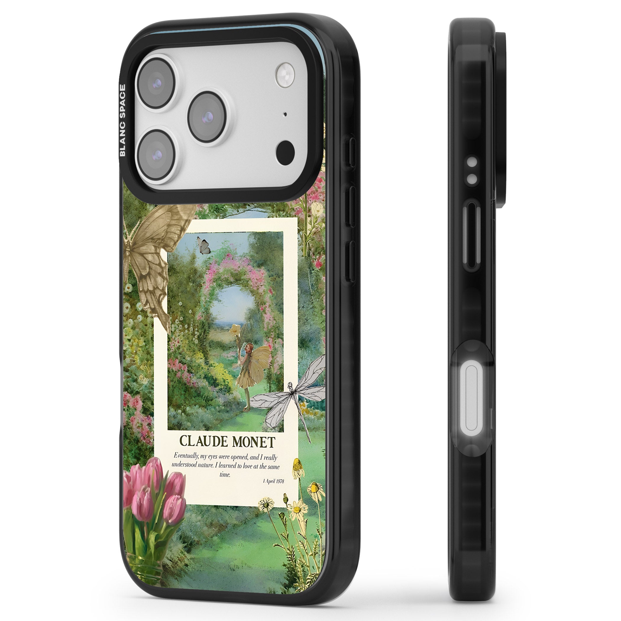 Monet Fairy Garden iPhone 17 Pro Impact Black Phone Case Side Profile