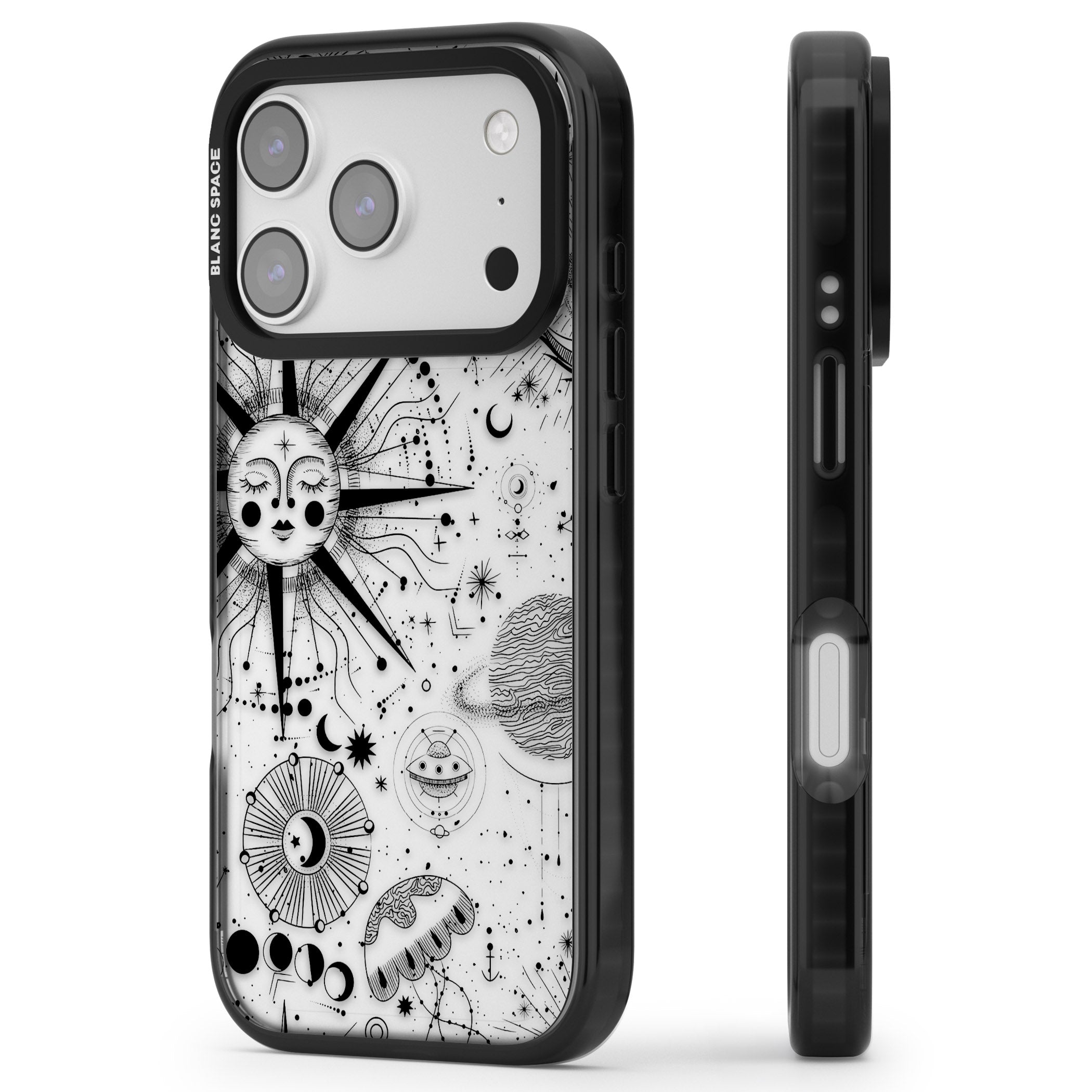 Cosmic Sun Zodiac iPhone 17 Pro Impact Black Phone Case Side Profile