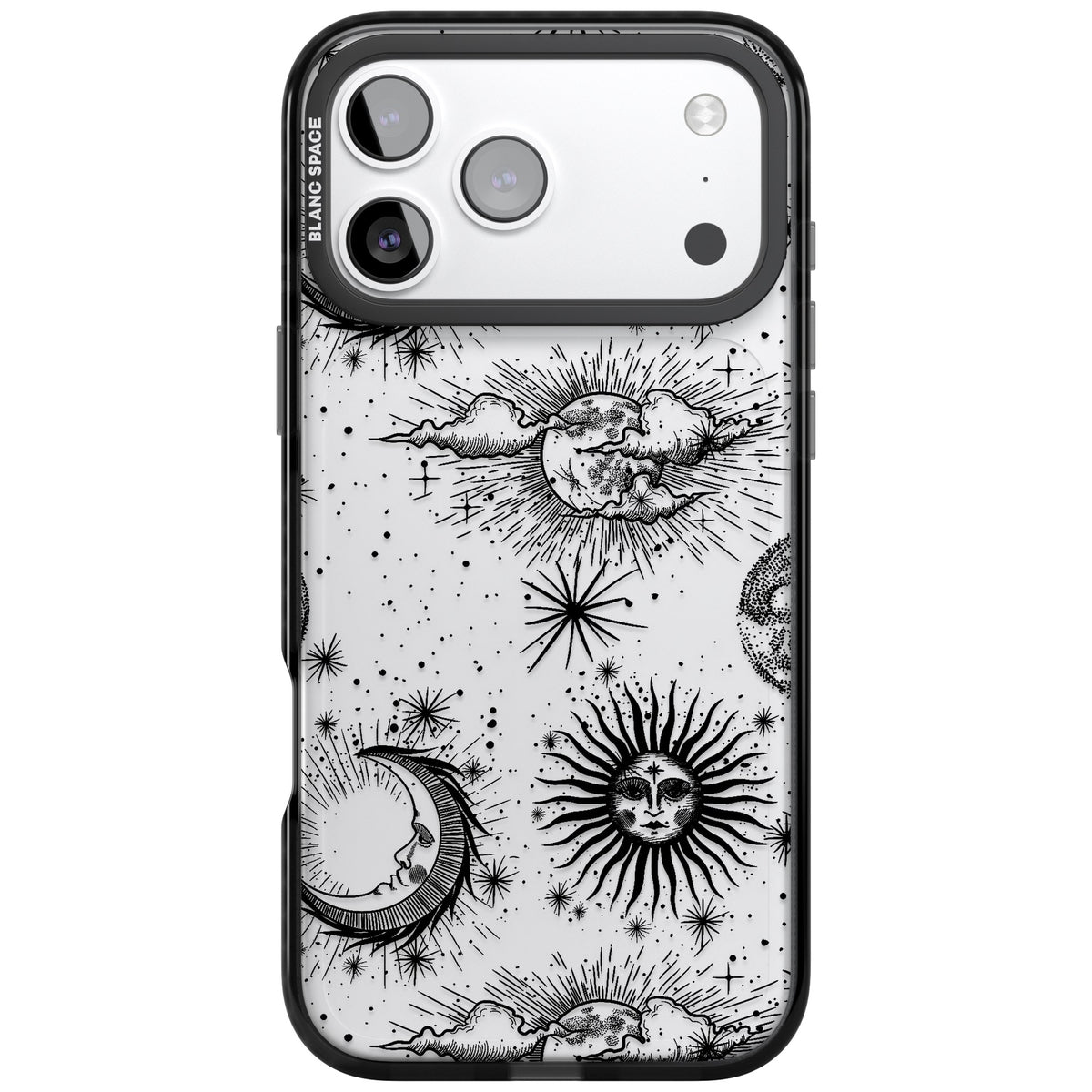 Suns, Moons & Clouds iPhone 17 Pro Max Impact Black Phone Case front