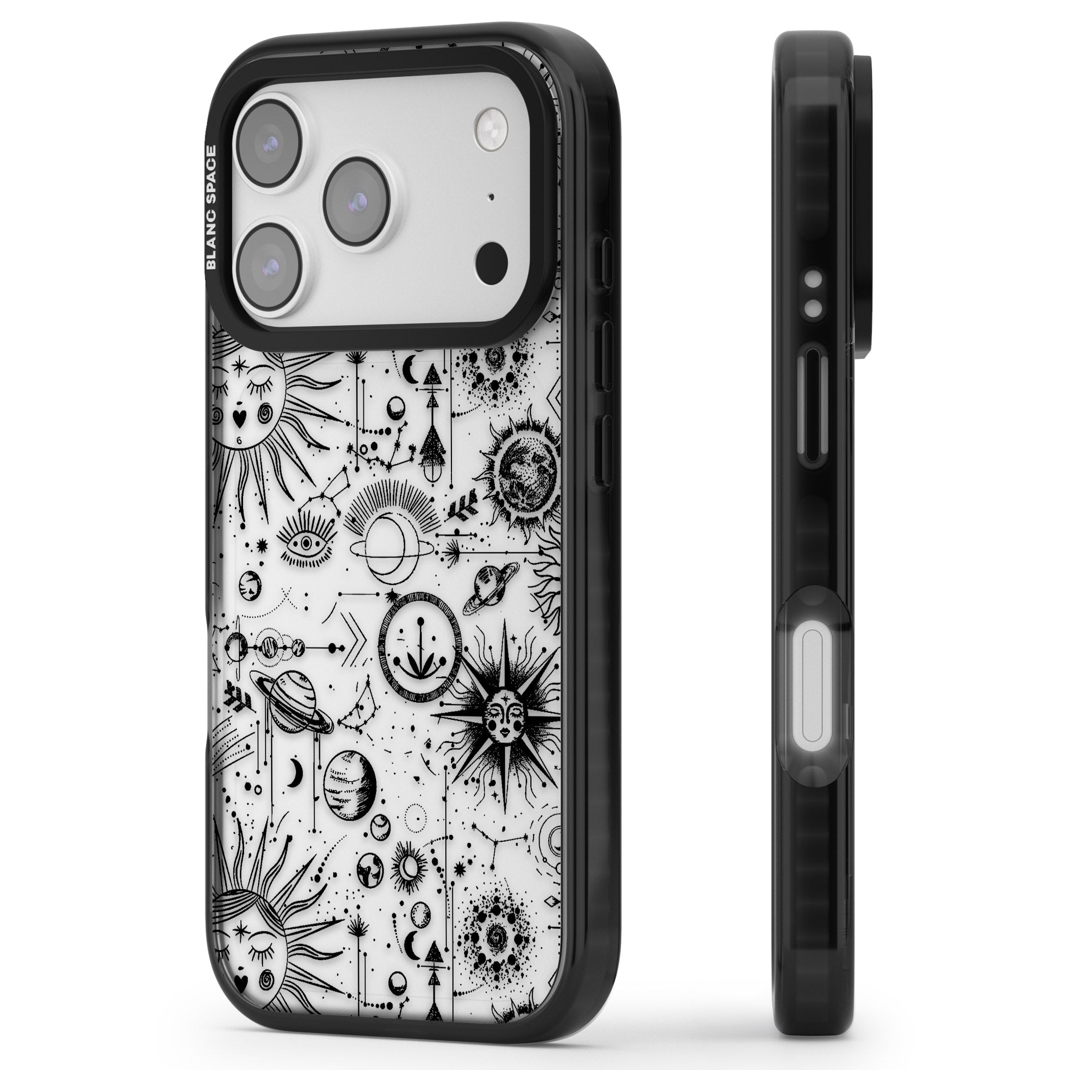 Cosmic Zodiac iPhone 17 Pro Impact Black Phone Case Side Profile