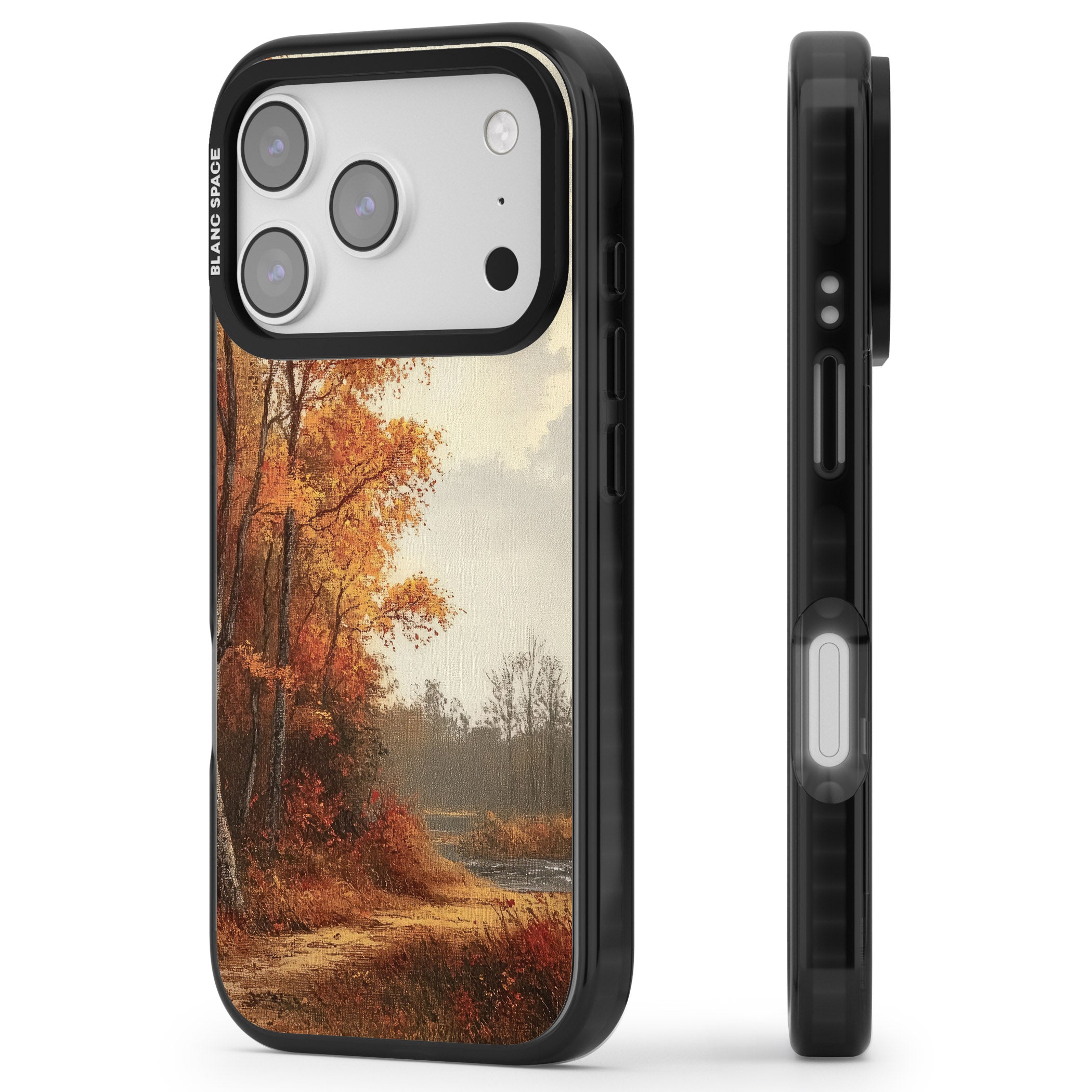 Vintage Autumn Oil Painting iPhone 17 Pro Impact Black Phone Case Side Profile