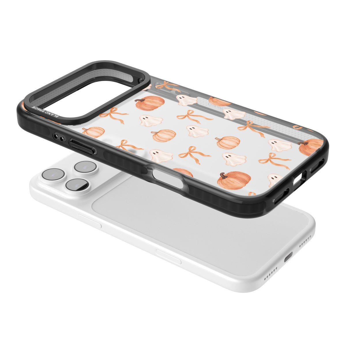 Bows, Ghosts & Pumpkins iPhone 17 Pro Max Impact Black Phone Case angled