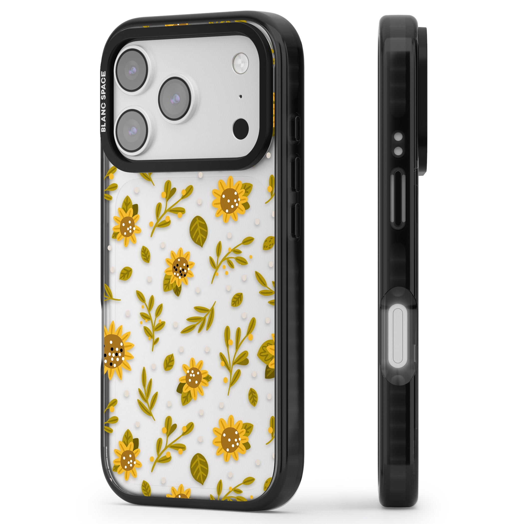 Bees & Sunflowers iPhone 17 Pro Impact Black Phone Case Side Profile