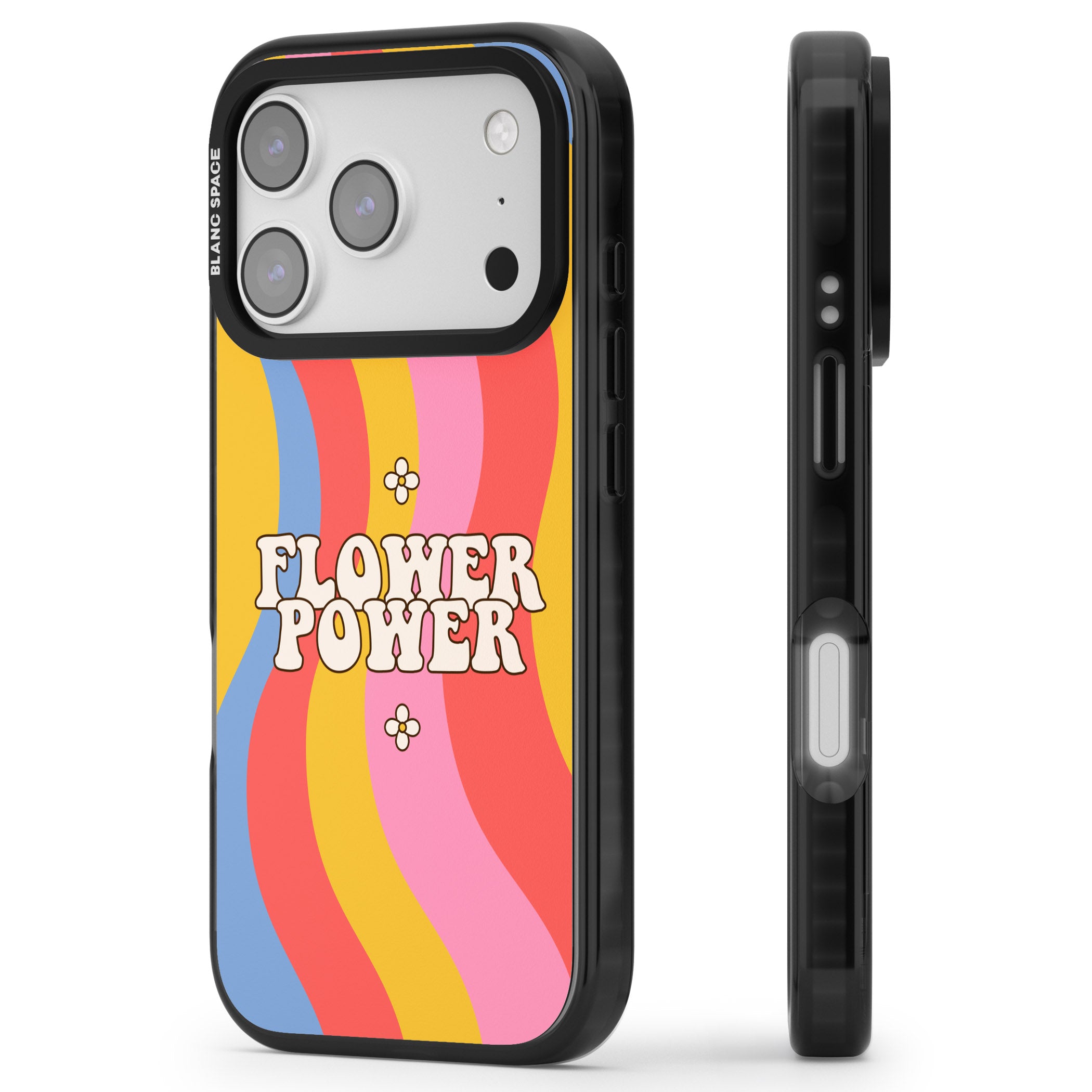 Melting Flower Power iPhone 17 Pro Impact Black Phone Case Side Profile