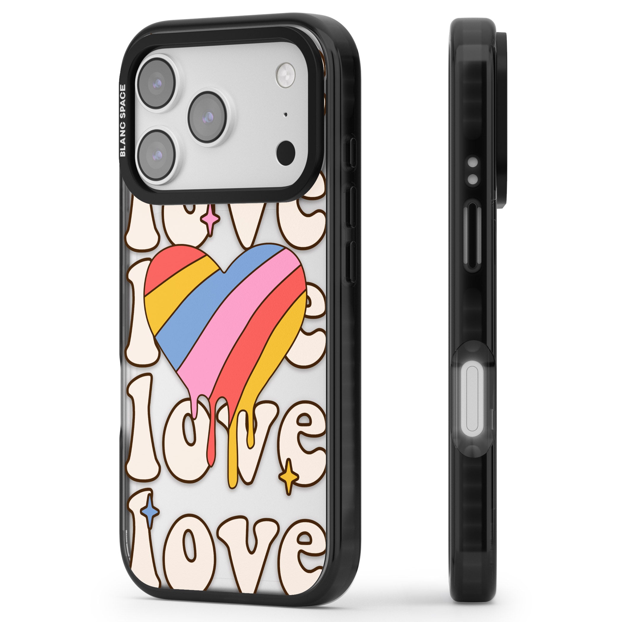 Groovy Love iPhone 17 Pro Impact Black Phone Case Side Profile