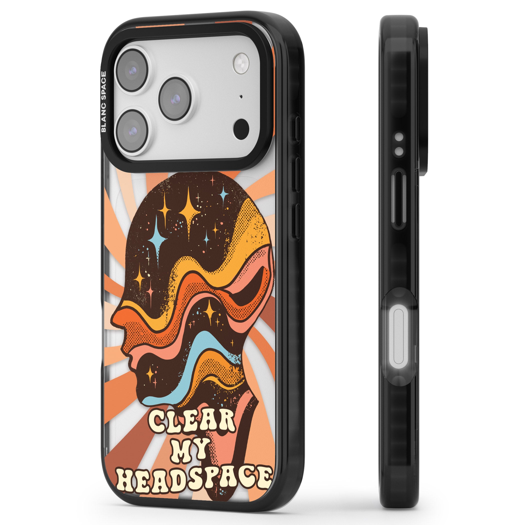 Clear My Headspace iPhone 17 Pro Impact Black Phone Case Side Profile