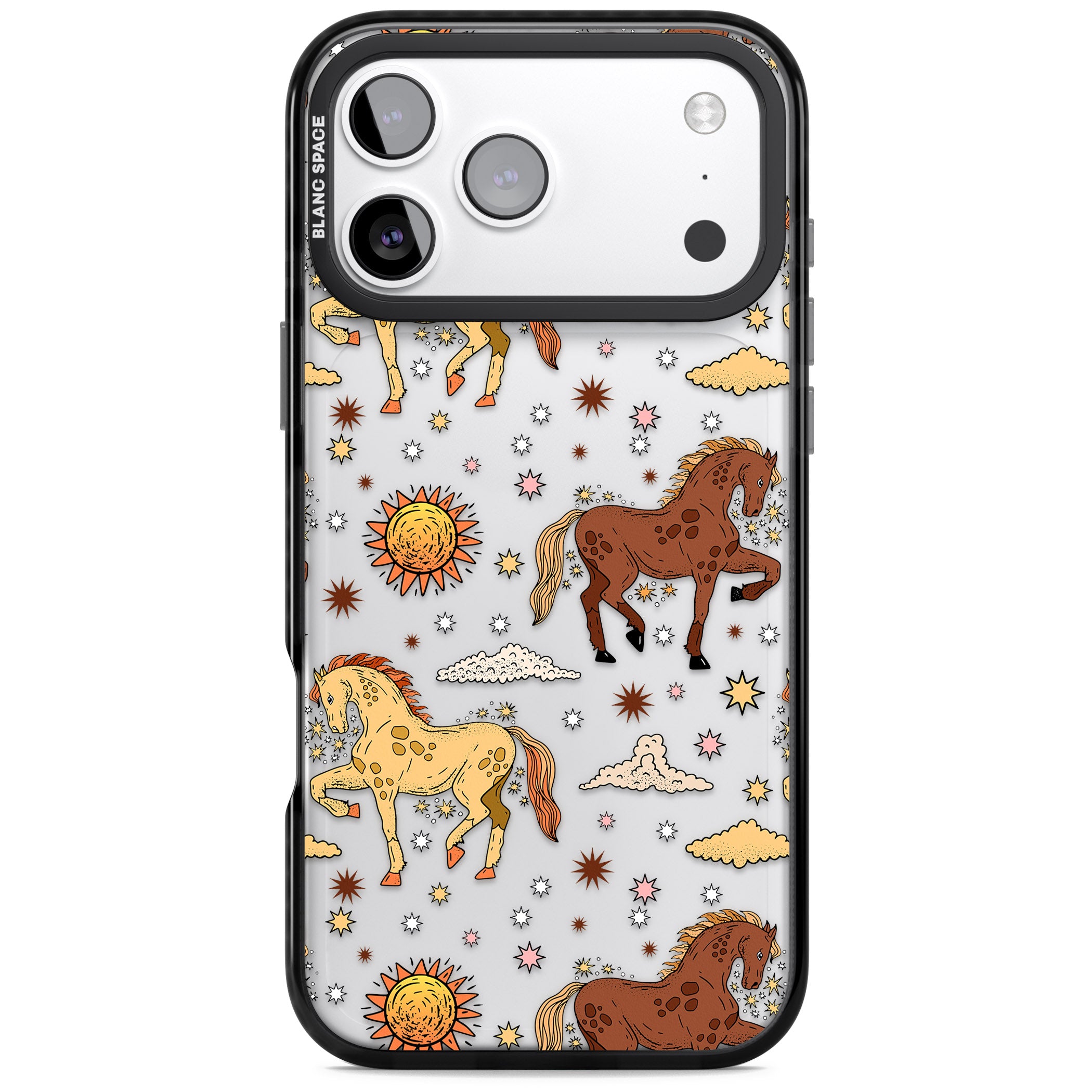Boho Celestial Wild Horses iPhone 17 Pro Impact Black Phone Case