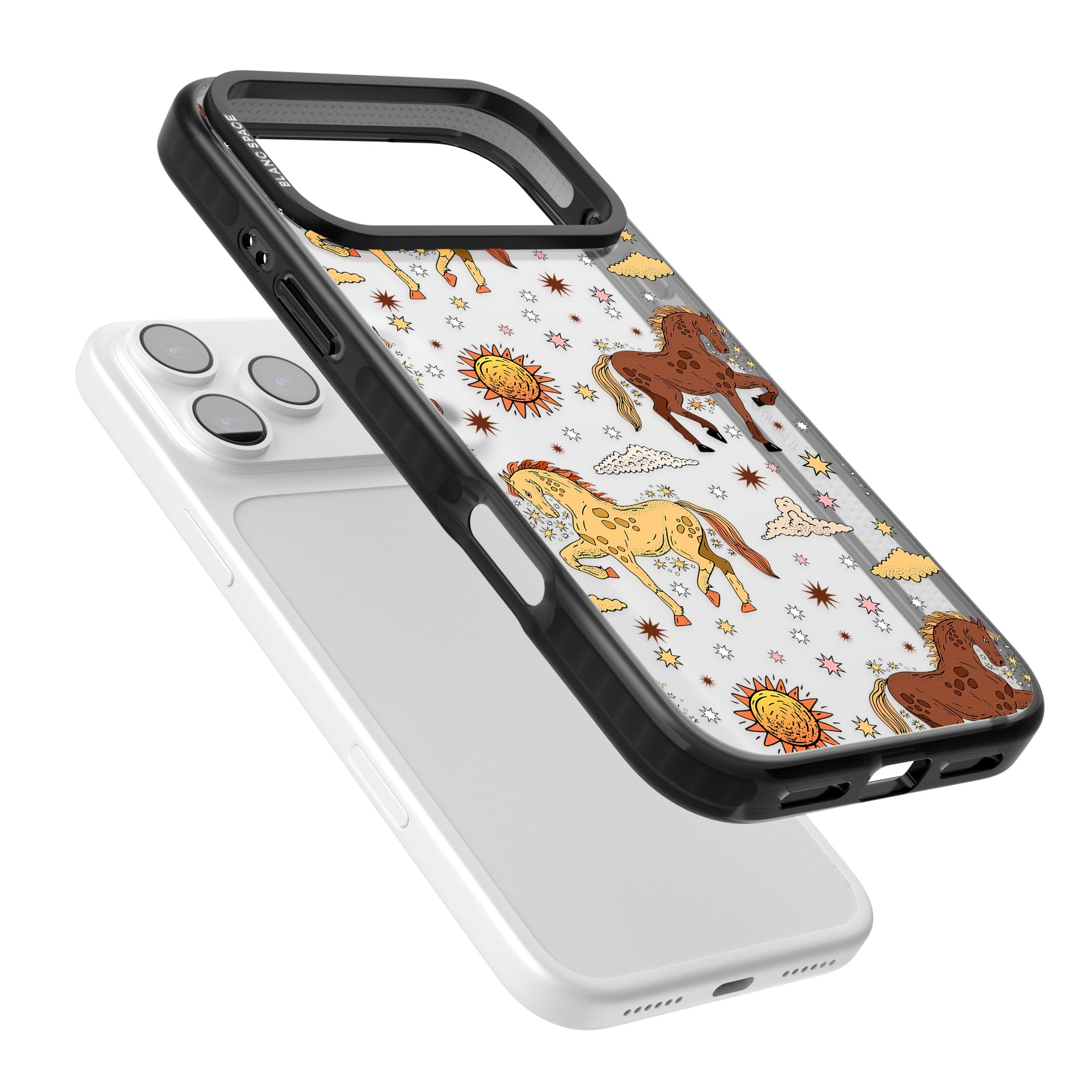 Boho Celestial Wild Horses iPhone 17 Pro Impact Black Phone Case Colours
