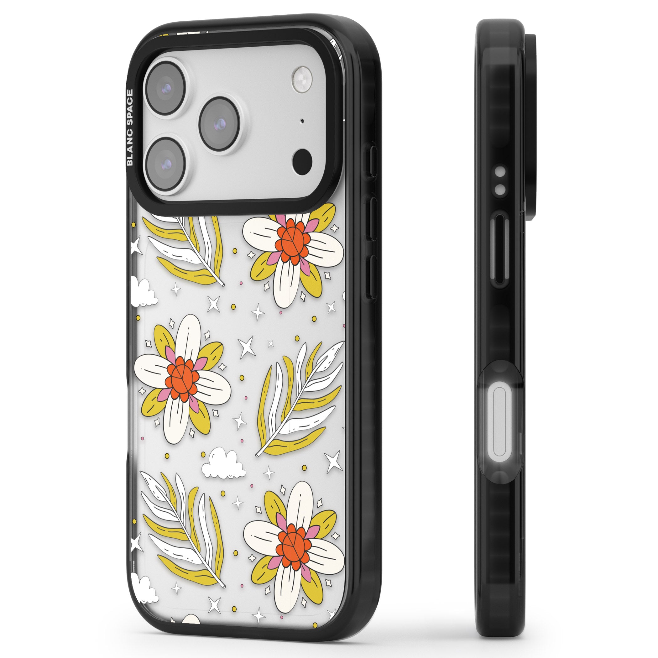 Boho Celestial Floral Dream iPhone 17 Pro Impact Black Phone Case Side Profile