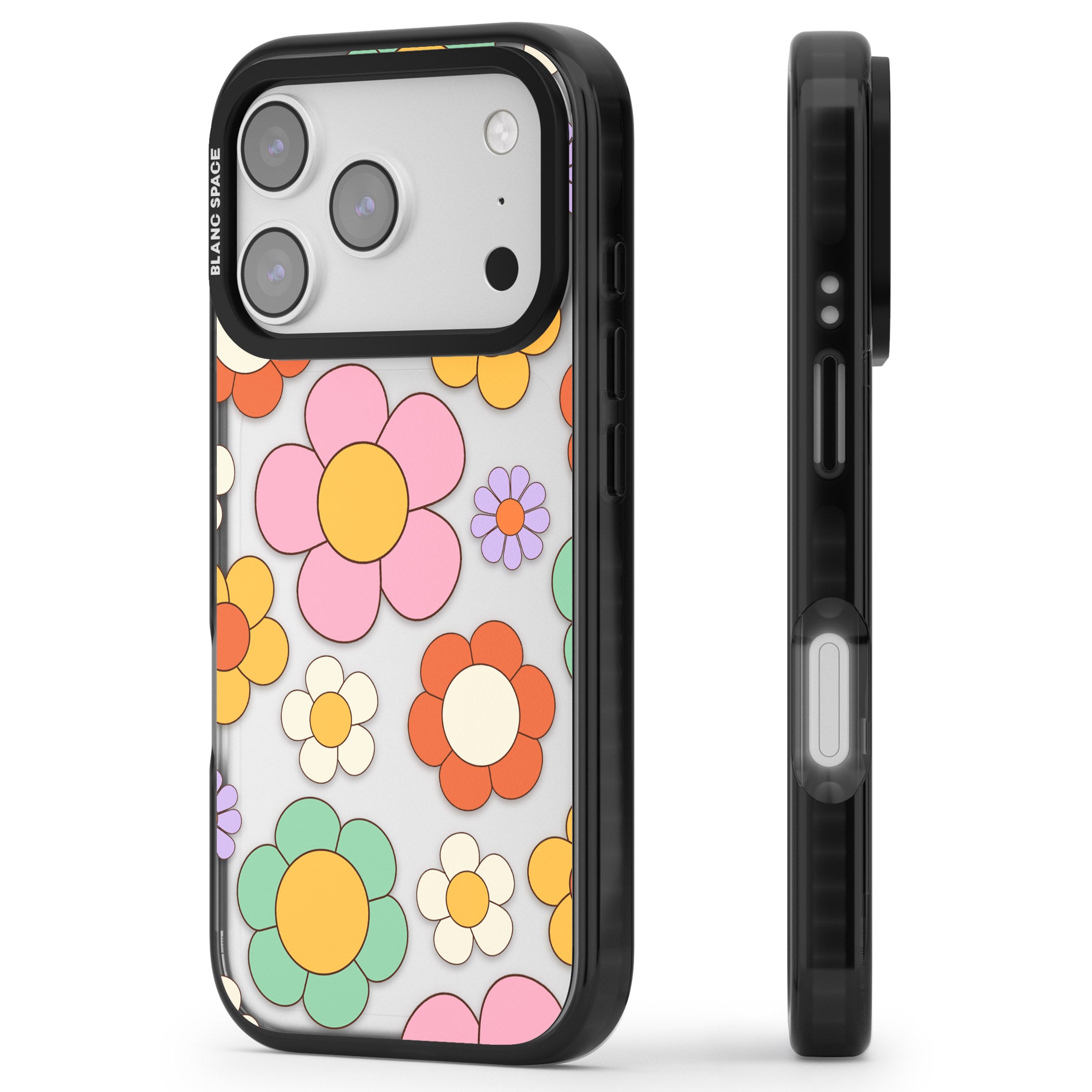 Groovy Blossoms iPhone 17 Pro Impact Black Phone Case Side Profile