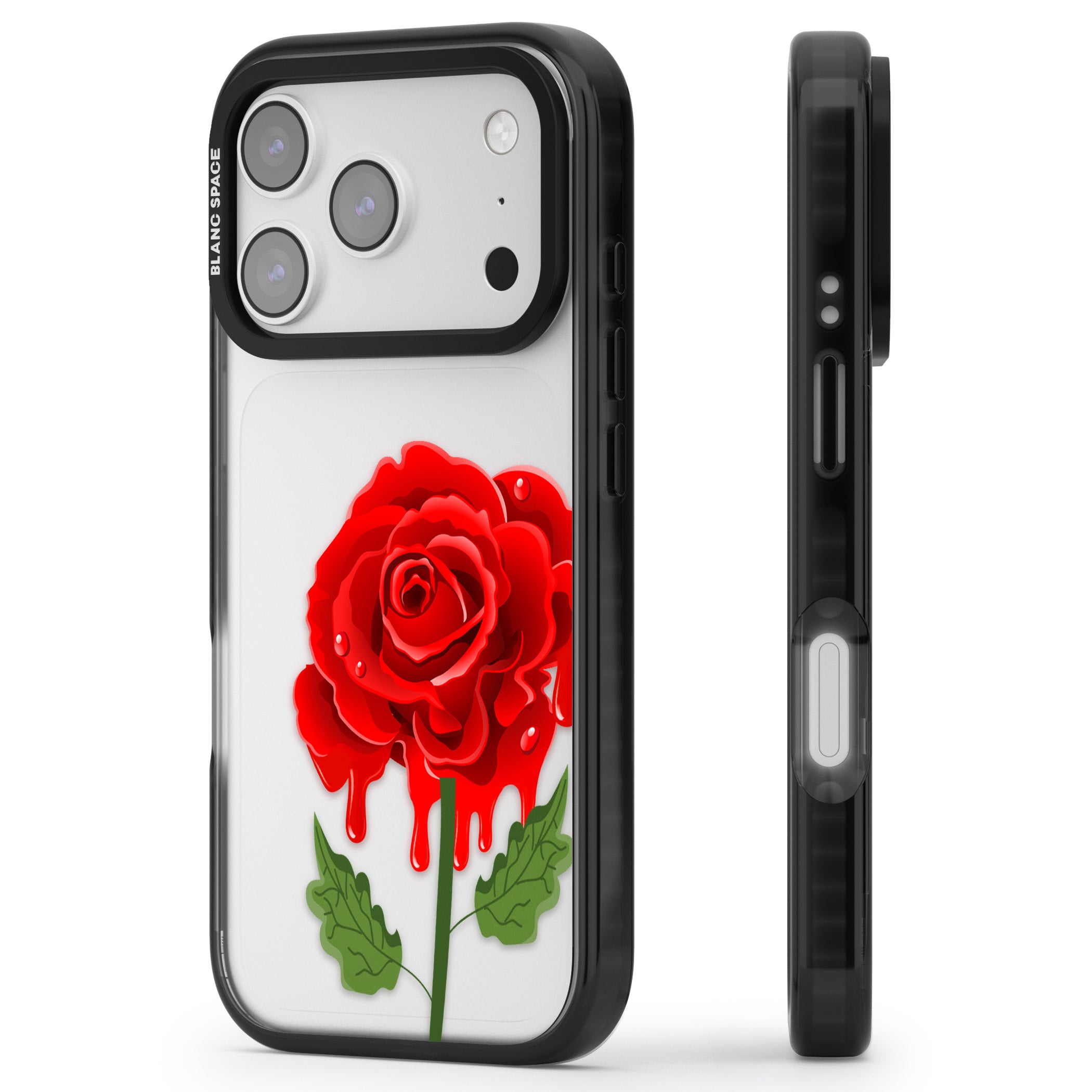 Melting Rose iPhone 17 Pro Impact Black Phone Case Side Profile
