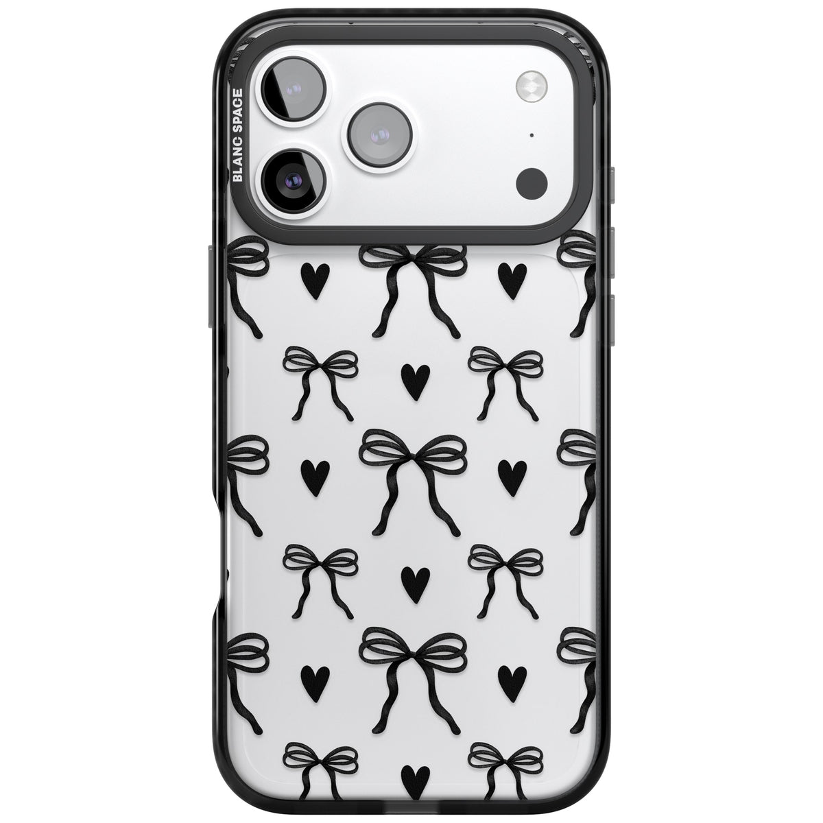 Black Bows & Hearts iPhone 17 Pro Max Impact Black Phone Case front