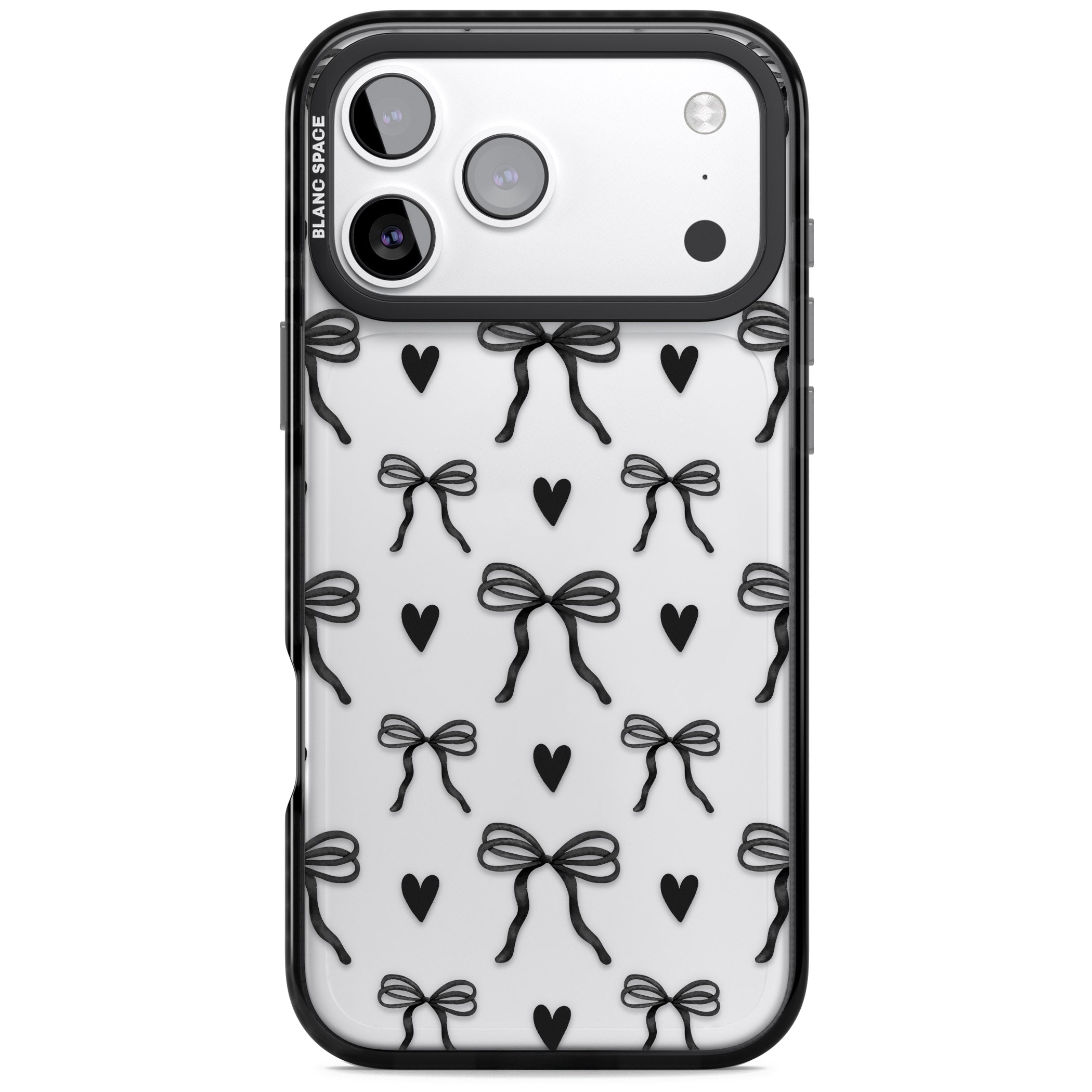 Black Bows & Hearts iPhone 17 Pro Impact Black Phone Case