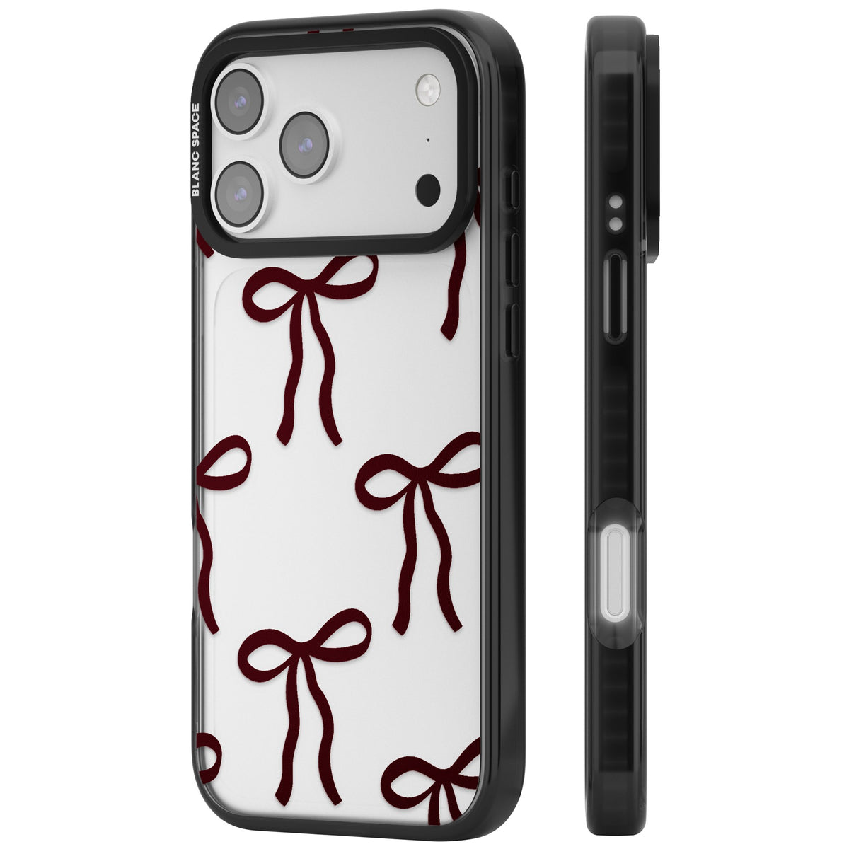 Burgundy Bows iPhone 17 Pro Max Impact Black Phone Case side