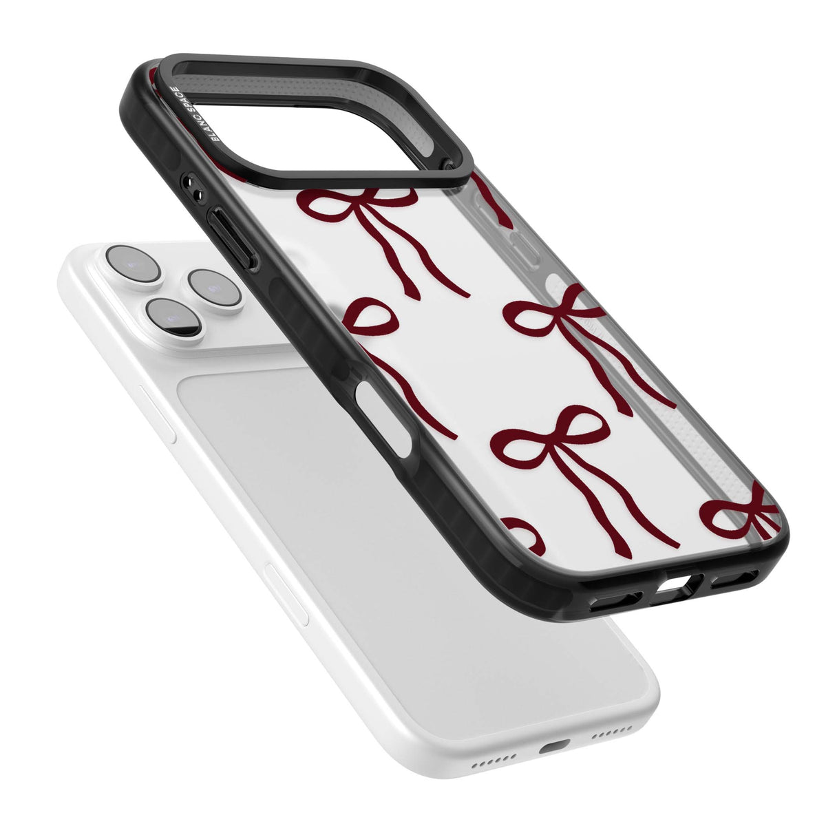 Burgundy Bows coquette iPhone case featuring hand-drawn burgundy red bows on a clear background | Clear Impact case for iPhone 17 Pro, iPhone 17 Pro Max