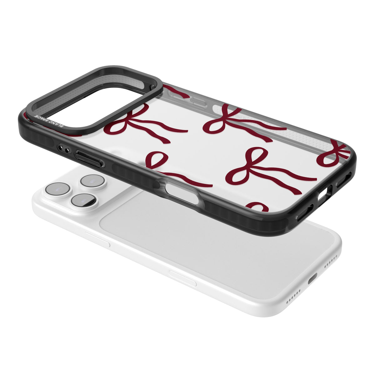 Burgundy Bows iPhone 17 Pro Max Impact Black Phone Case angled