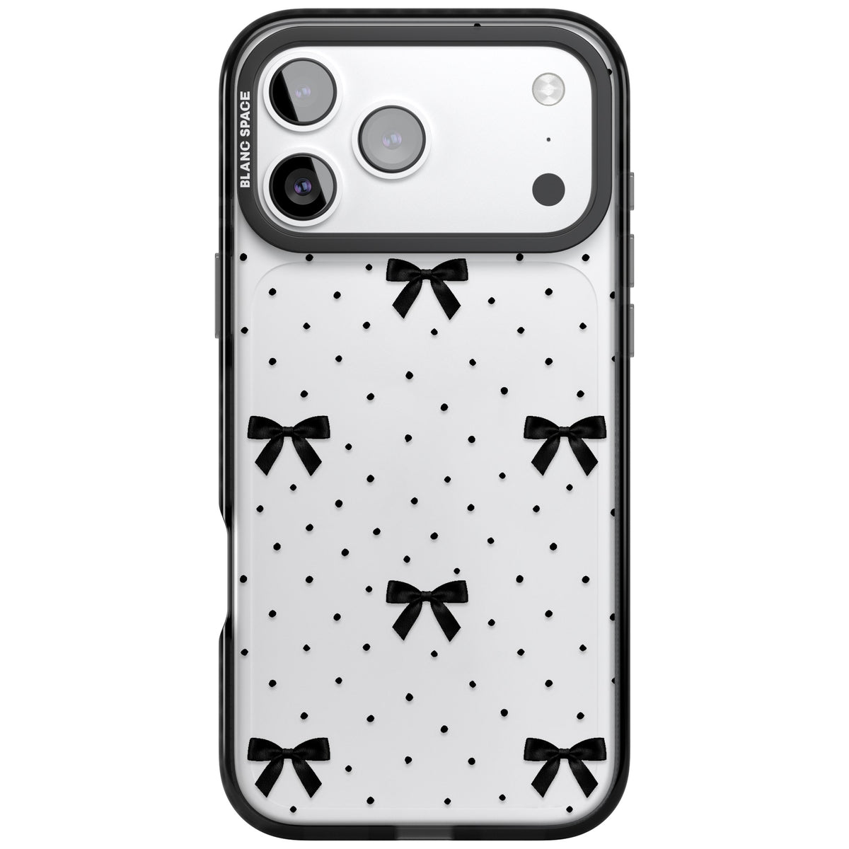 Black Polka Bows iPhone 17 Pro Max Impact Black Phone Case front