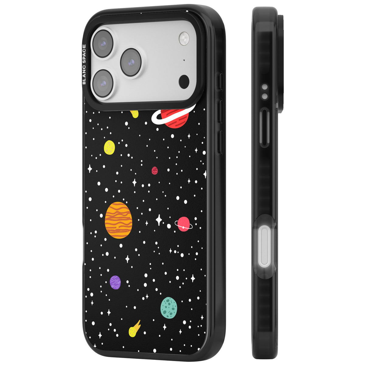 Cute Cartoon Planets iPhone 17 Pro Max Impact Black Phone Case side
