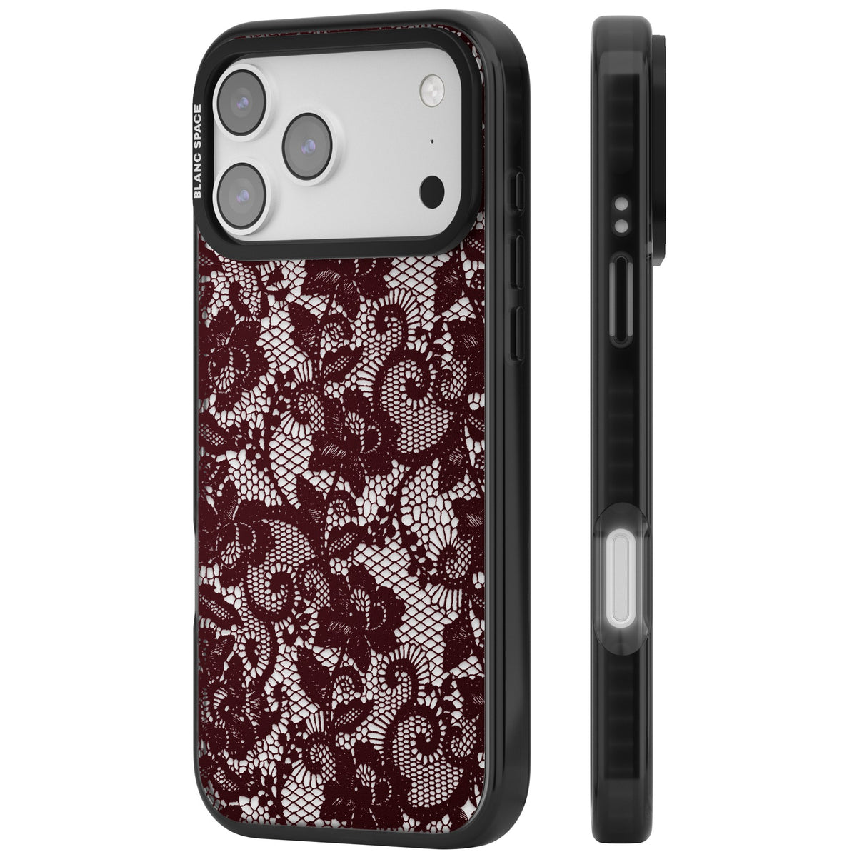 Burgundy Lace iPhone 17 Pro Max Impact Black Phone Case side