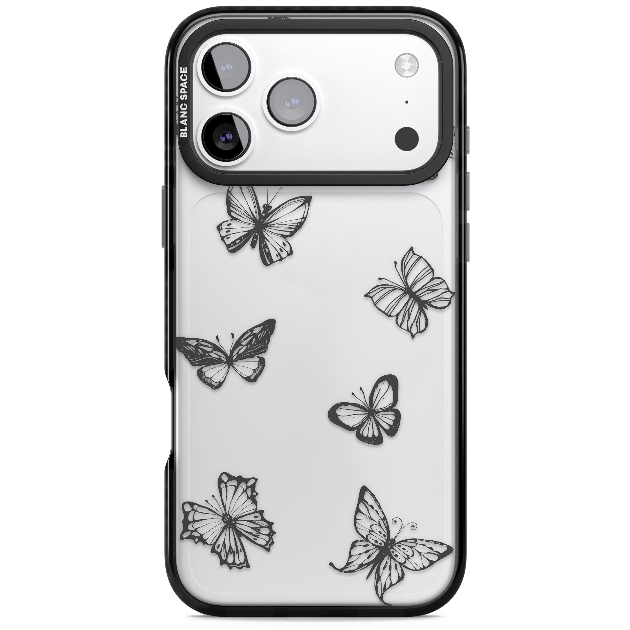 Grey Butterfly Line Pattern iPhone 17 Pro Impact Black Phone Case